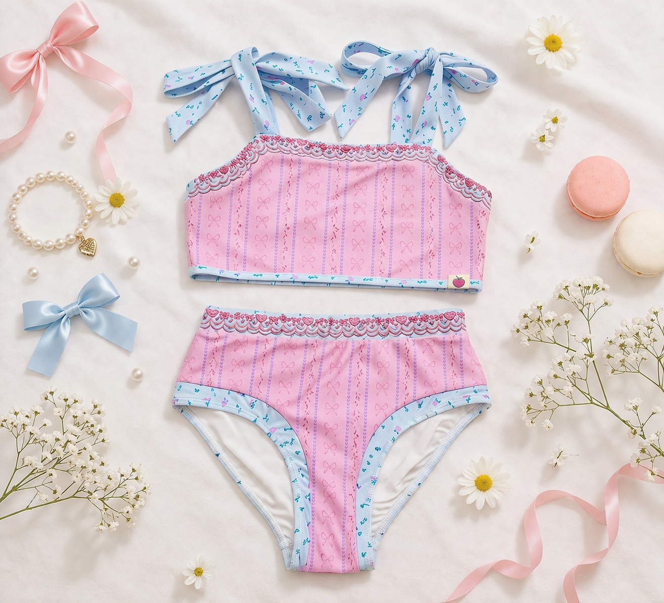 Nora Embroidered Swimsuit - Pink Parfait Bow (Pre-Order) – Cheeky Plum