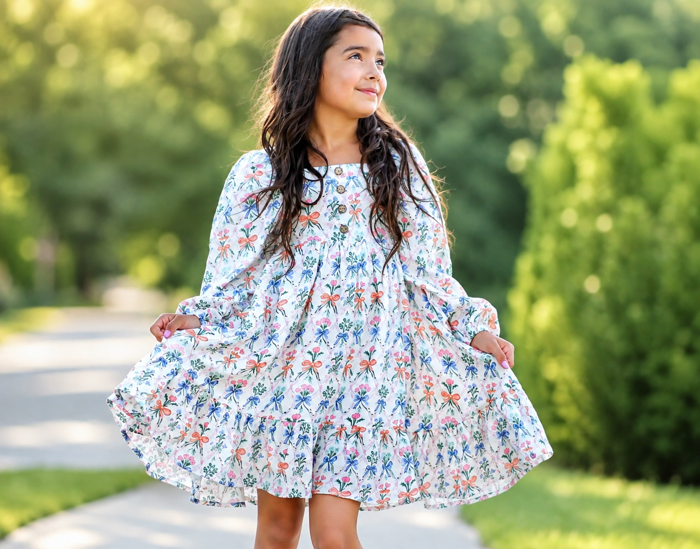 Puff Sleeve Gauze Dress - Ribboned Wildflowers