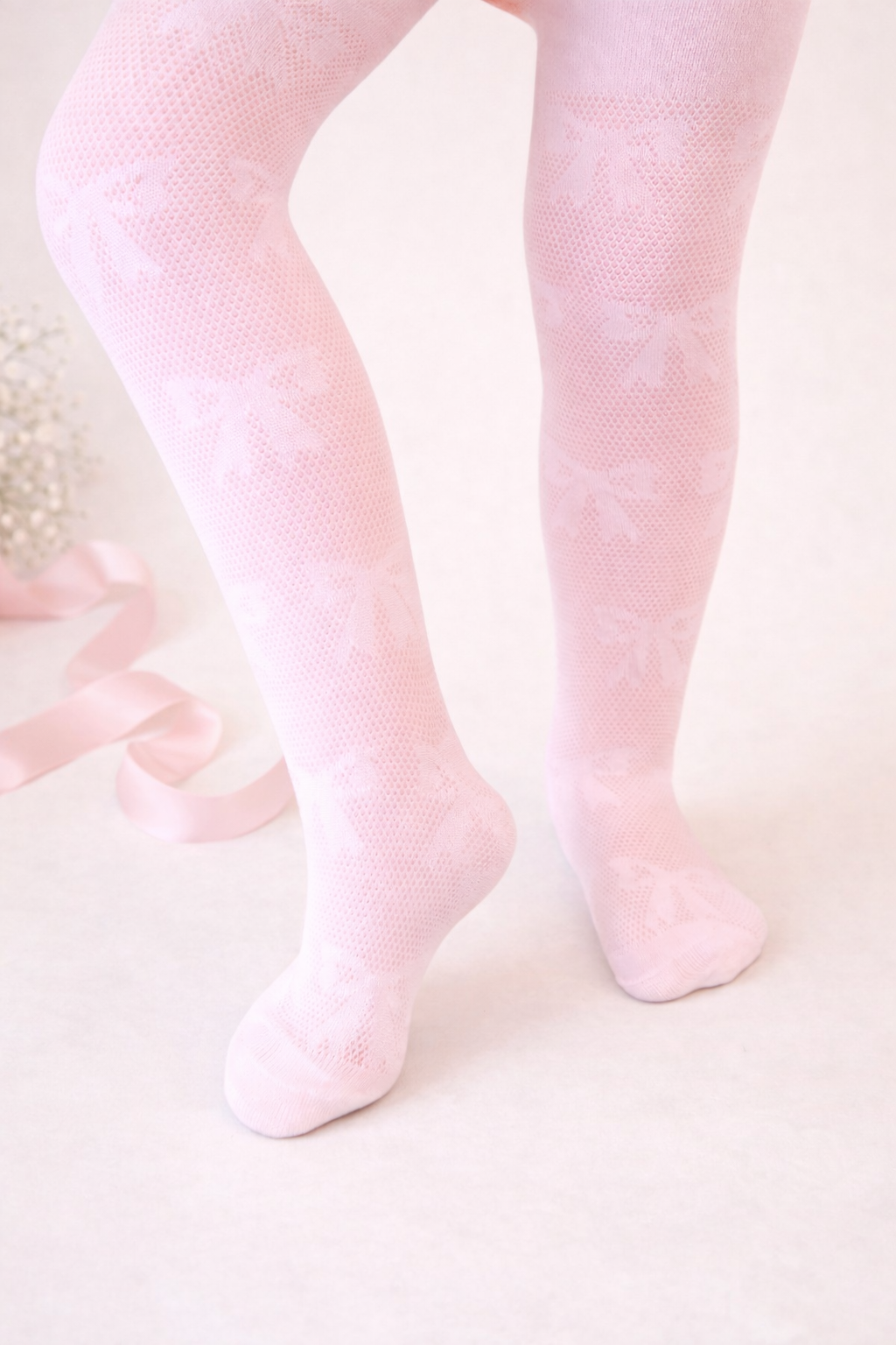 Bow Tights - Light Pink
