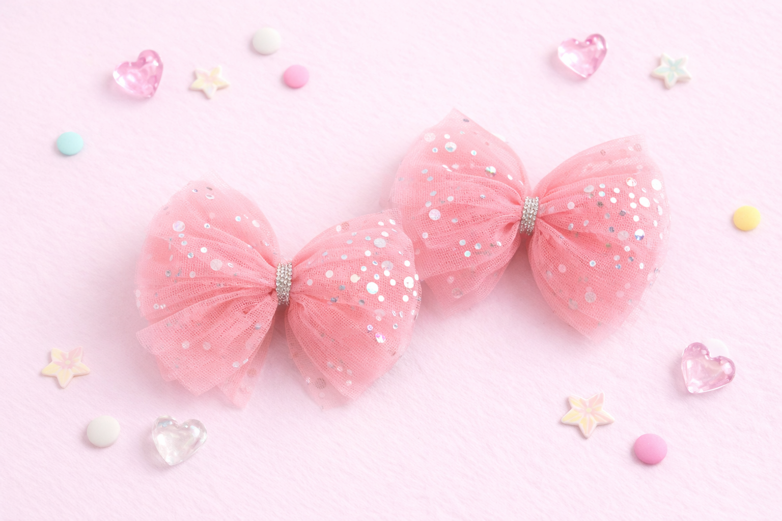 Tulle Hair Bow Set - Pink