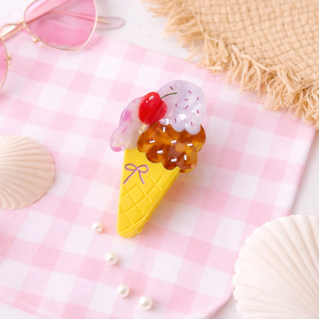 Hair Claw Clip - Ice Cream with Cherry