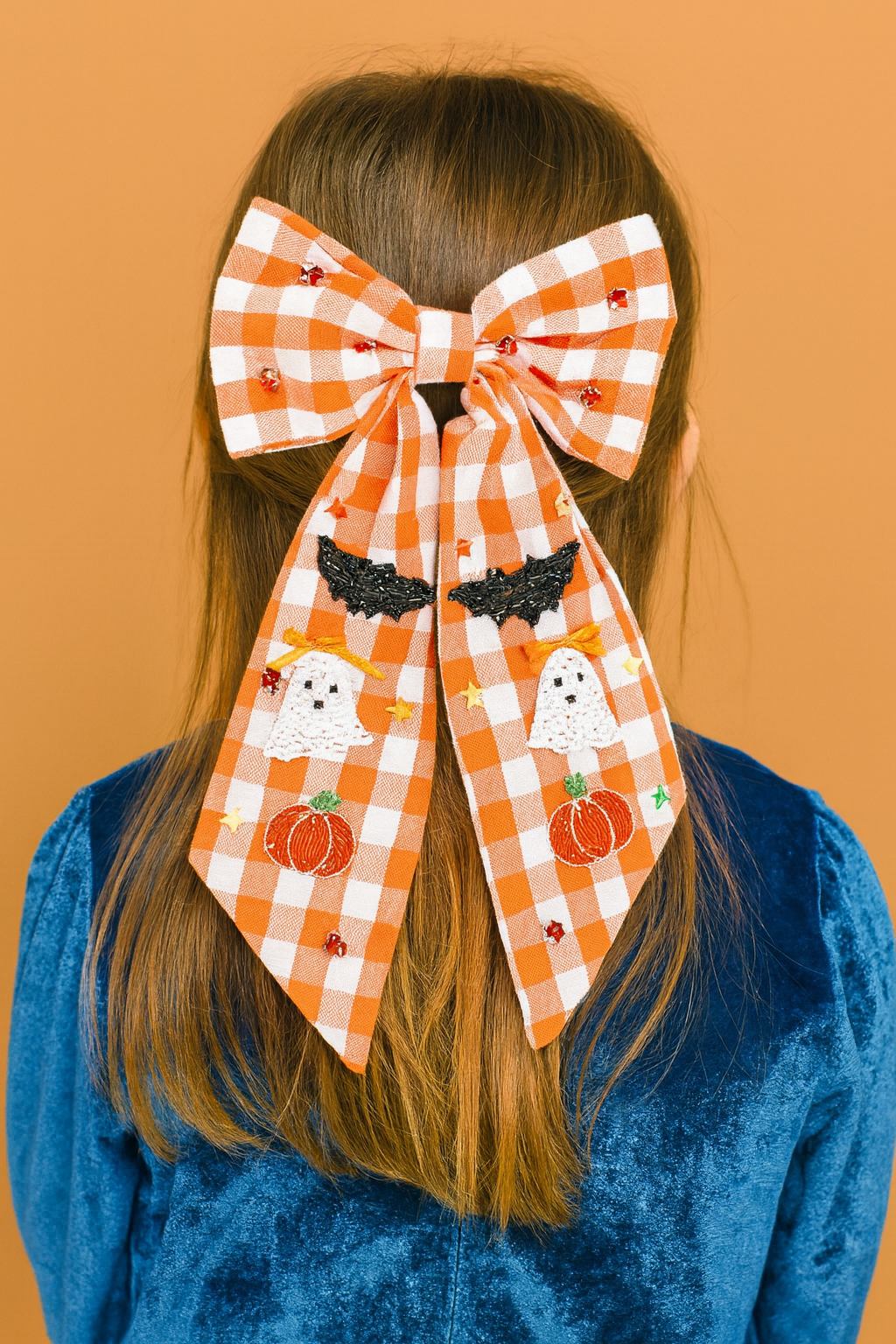 Beaded Hair Bow - Pumpkin Plaid