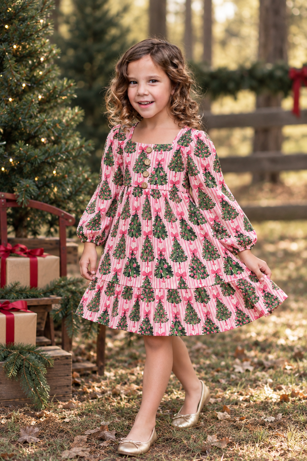 Puff Sleeve Gauze Dress - Merry Pink Pines (Pre-Order ships end of October)
