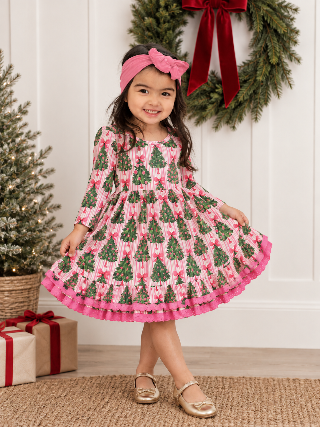 Myra Dress - Merry Pink Pines (Pre-Order ships end of October)