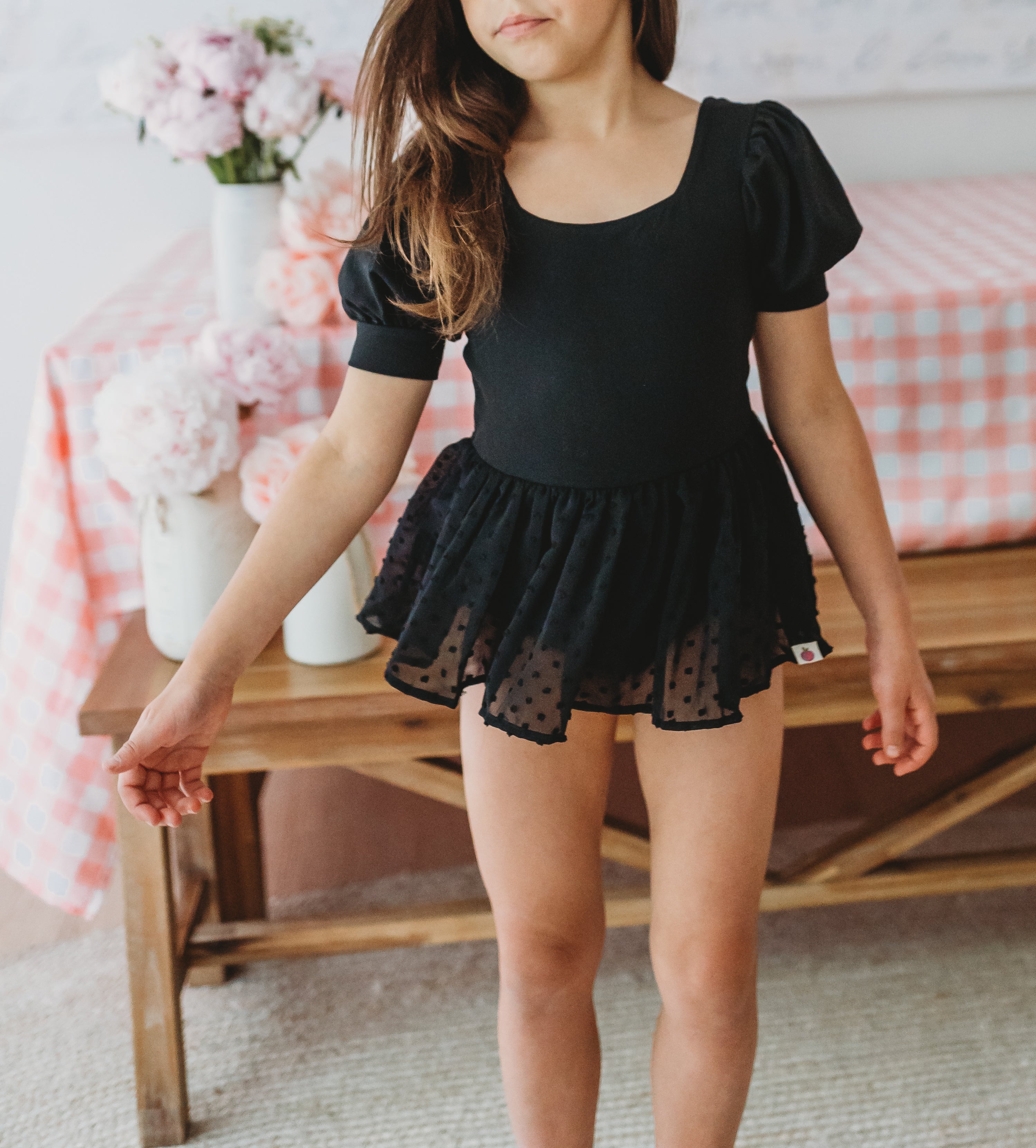 Puff Sleeve Skirted Leotard - Noir Nights