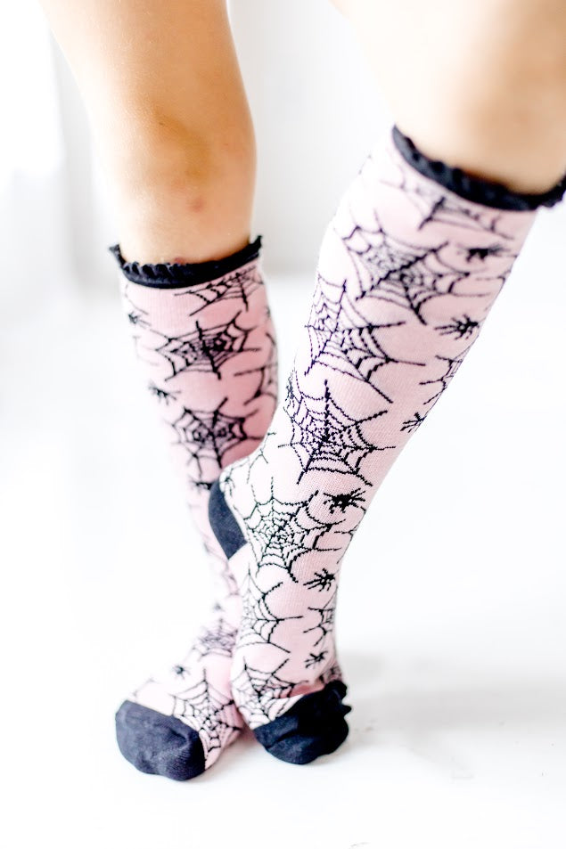 Lace Knee High Socks - Bubblegum Webs