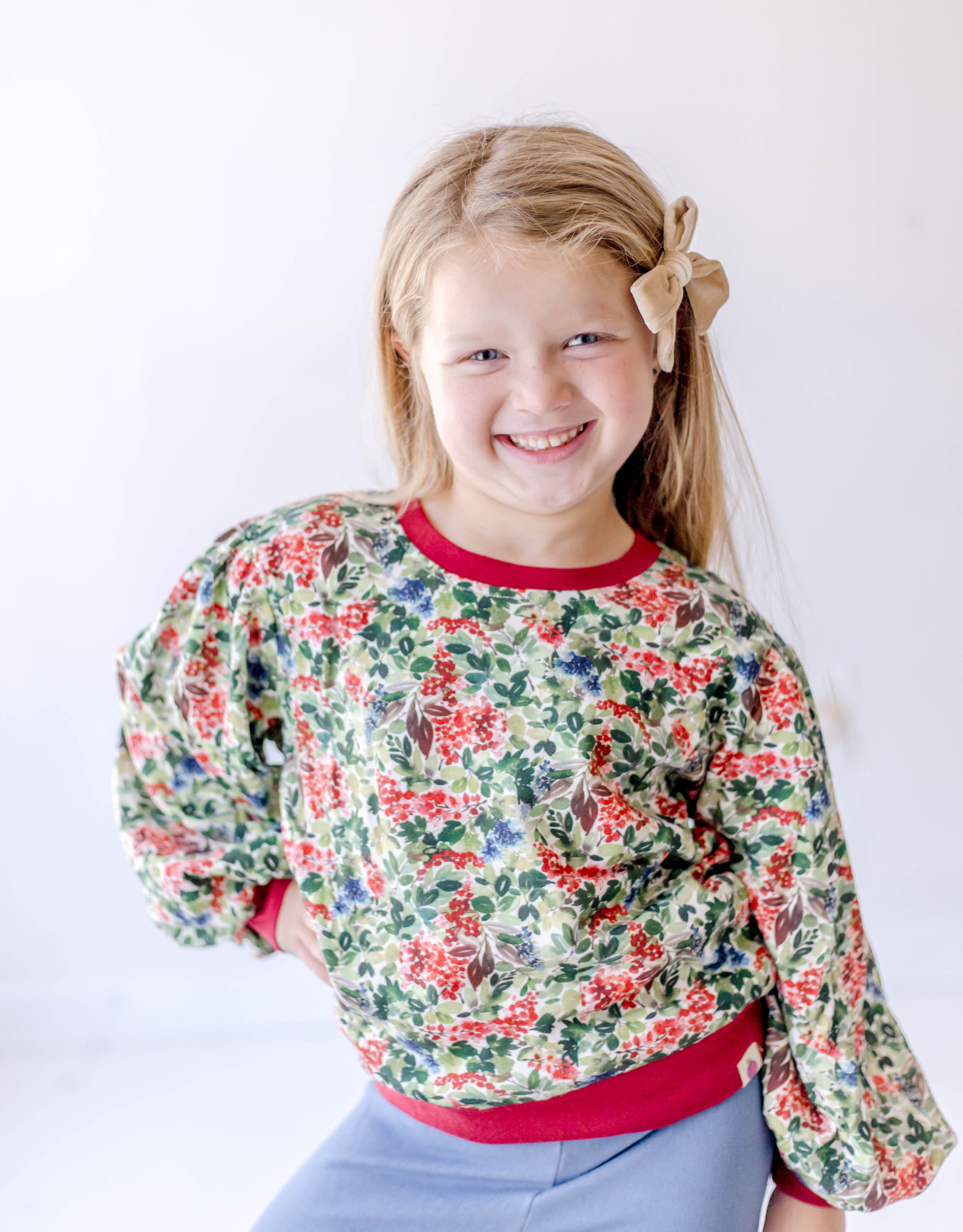 Puff Sleeve Sweater - Crimson Noel