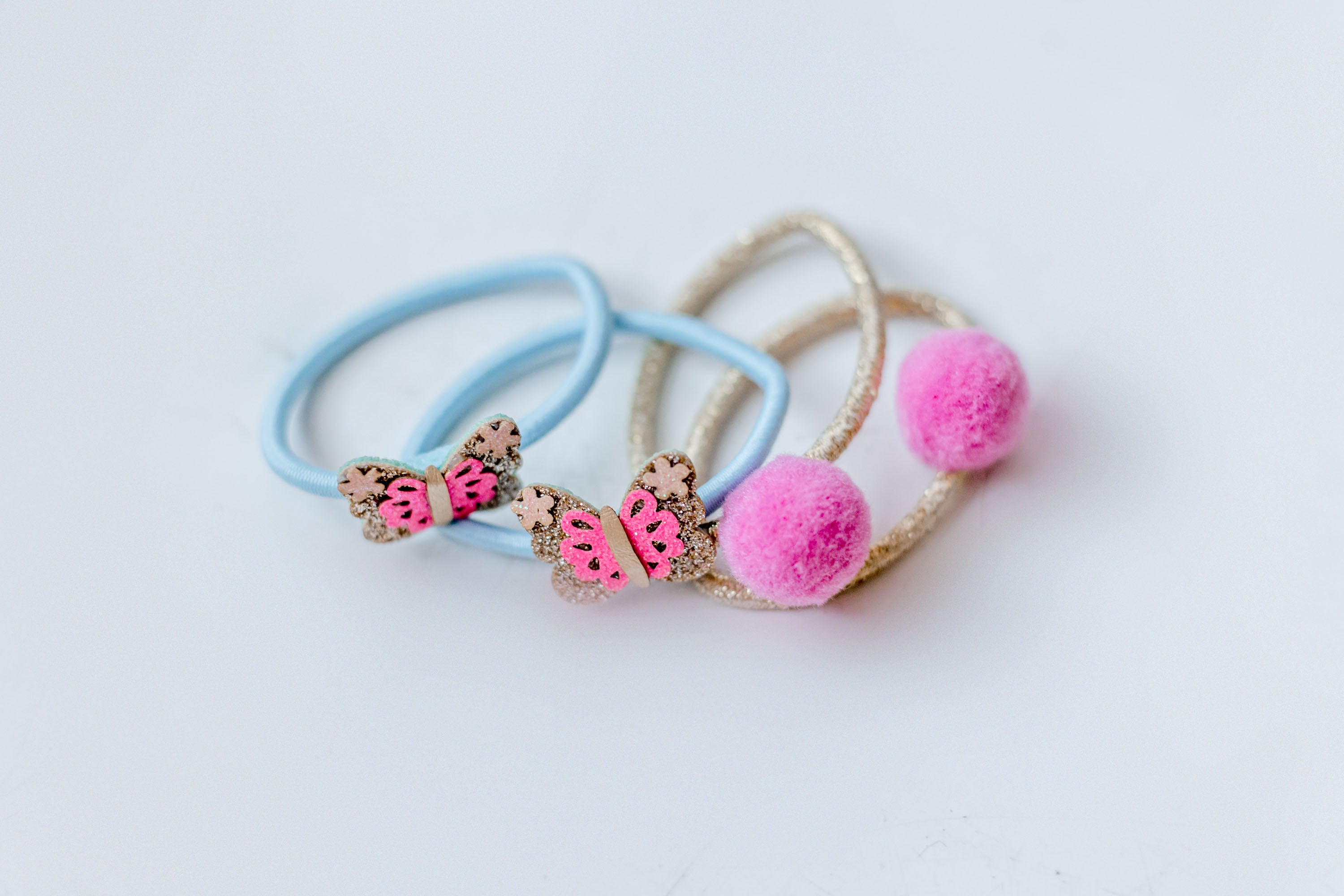 Butterfly Pom Pom Ponytail Holders