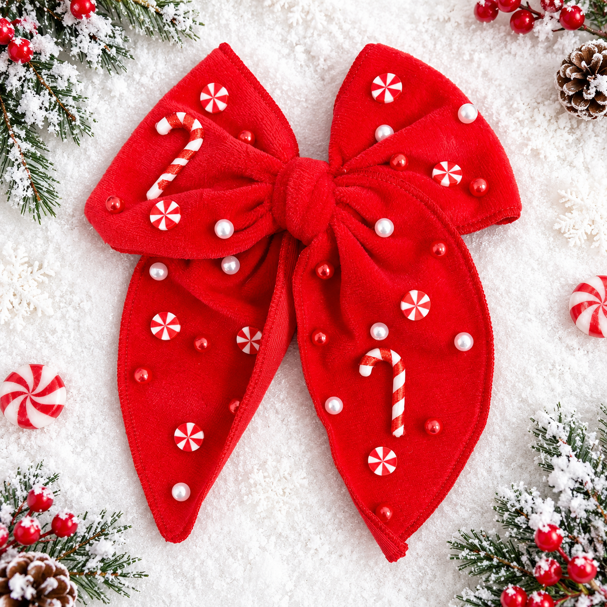Peppermint Wishes Velvet Bow