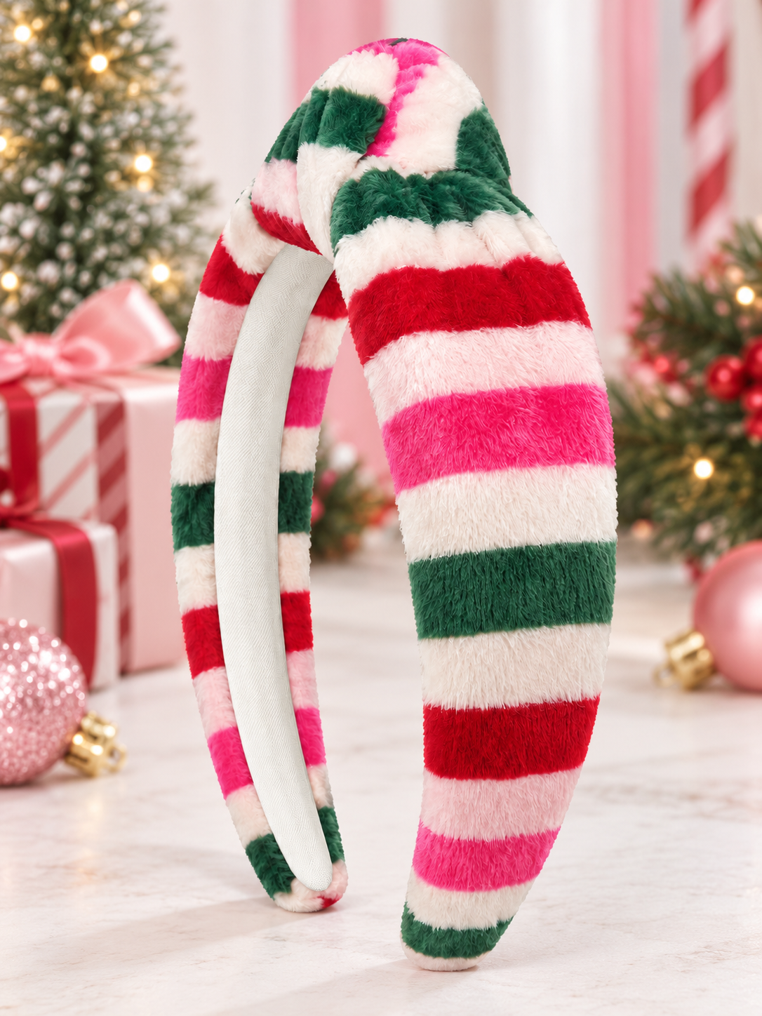 Velour Knot Headband - Candy Cane