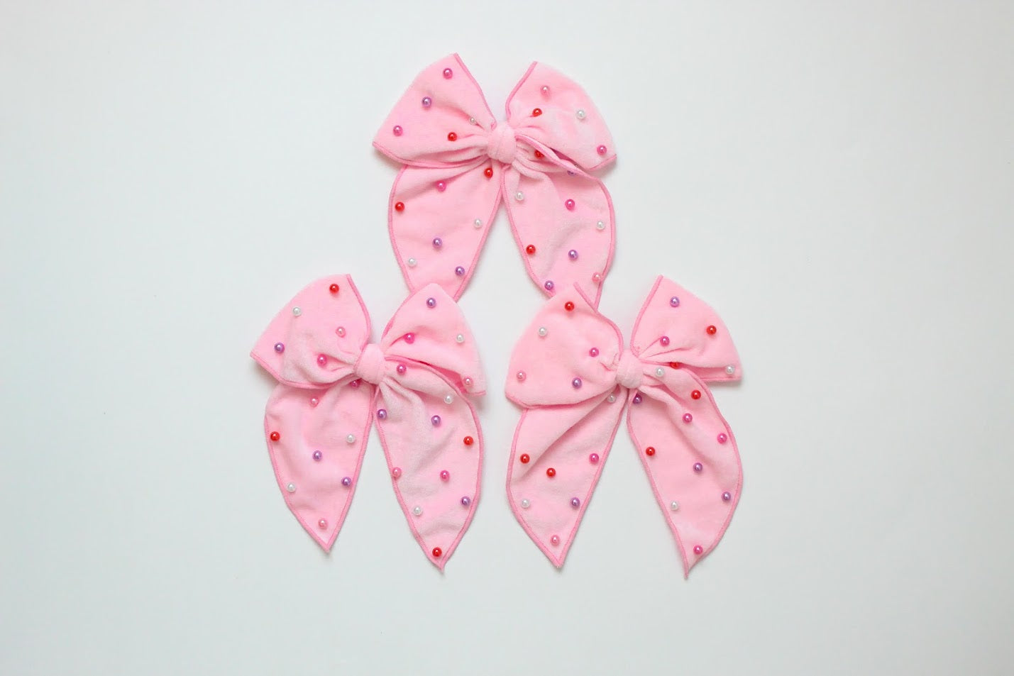 Velvet Hair Bow - Pinky Promise