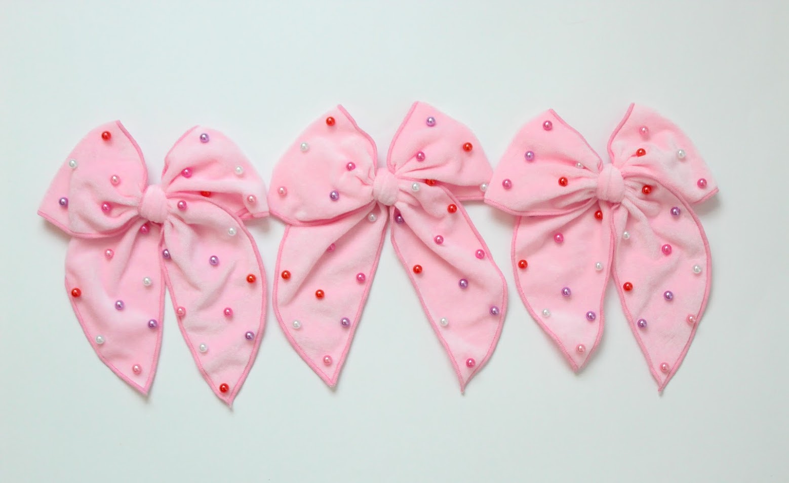 Velvet Hair Bow - Pinky Promise