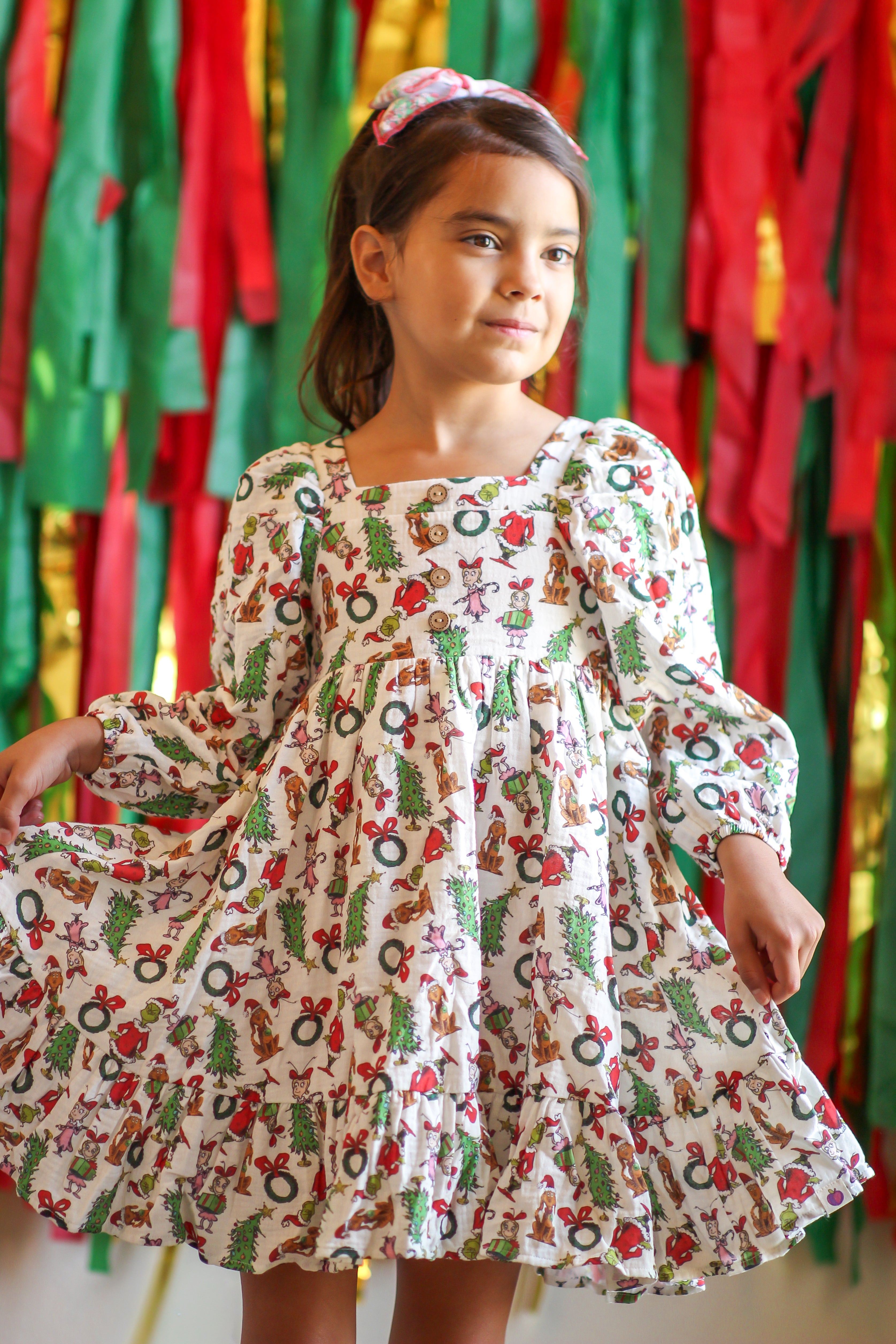 Puff Sleeve Gauze Dress - Grinchmas (Pre-Order)