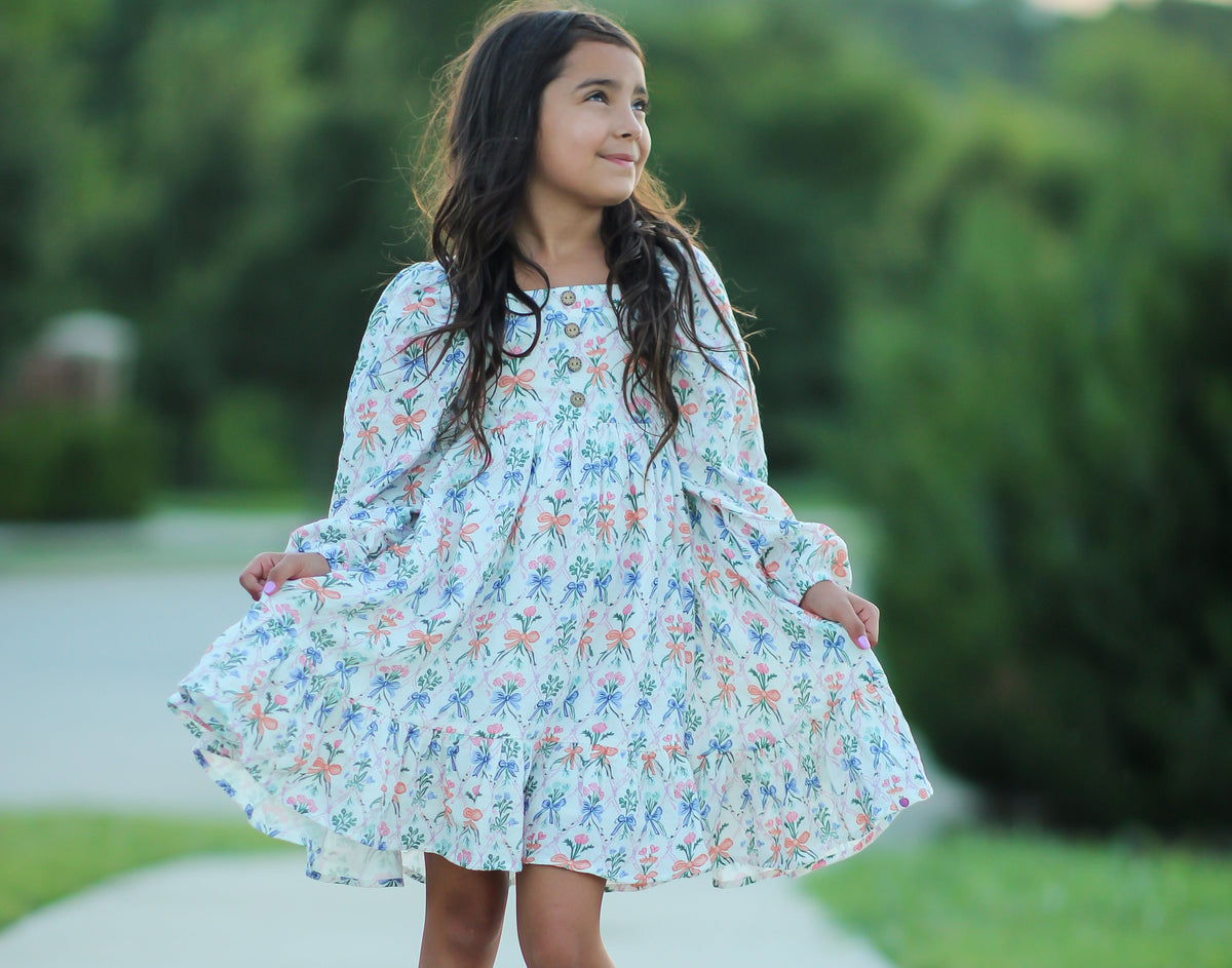 Puff Sleeve Gauze Dress - Ribboned Wildflowers