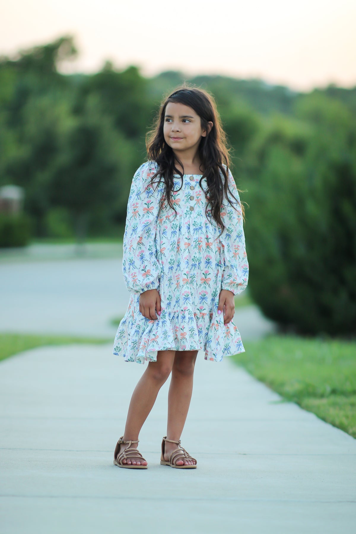 Puff Sleeve Gauze Dress - Ribboned Wildflowers