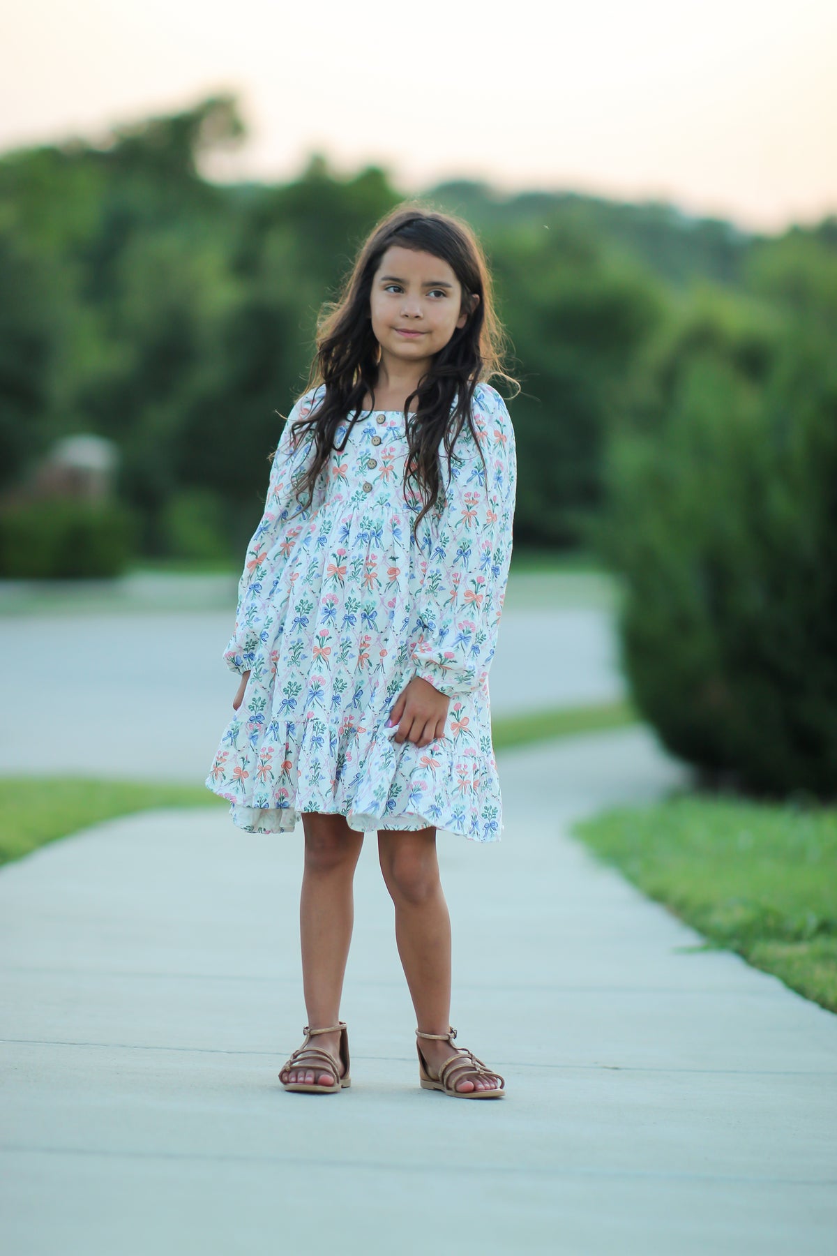Puff Sleeve Gauze Dress - Ribboned Wildflowers