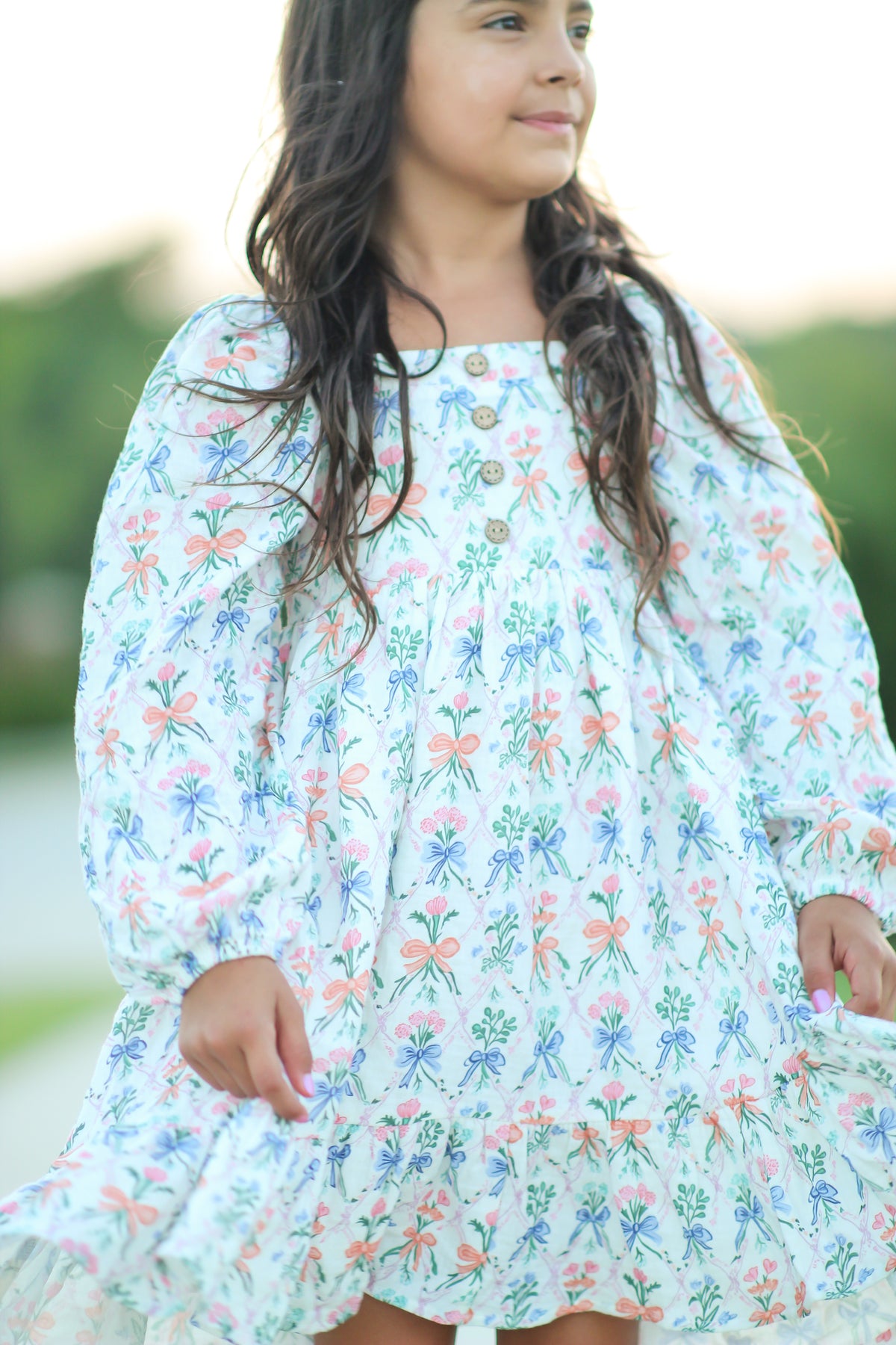 Puff Sleeve Gauze Dress - Ribboned Wildflowers