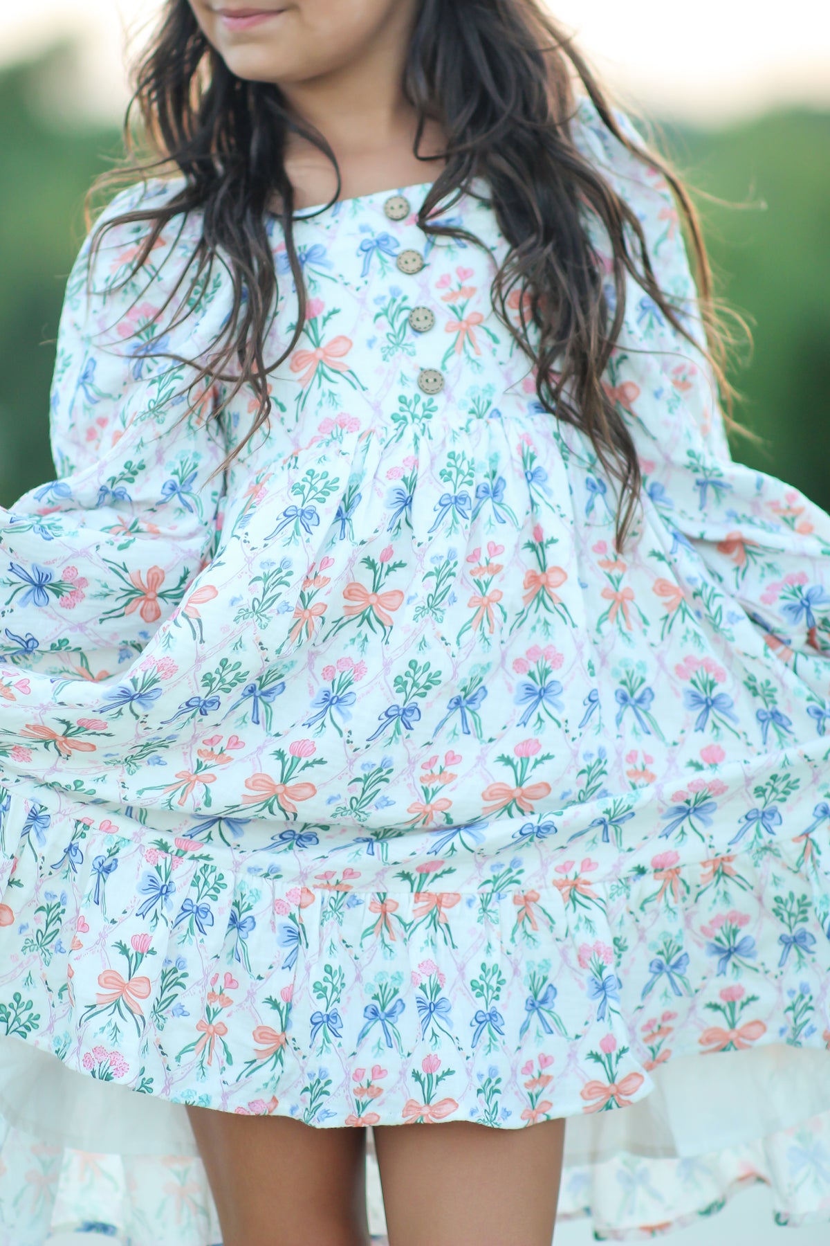 Puff Sleeve Gauze Dress - Ribboned Wildflowers
