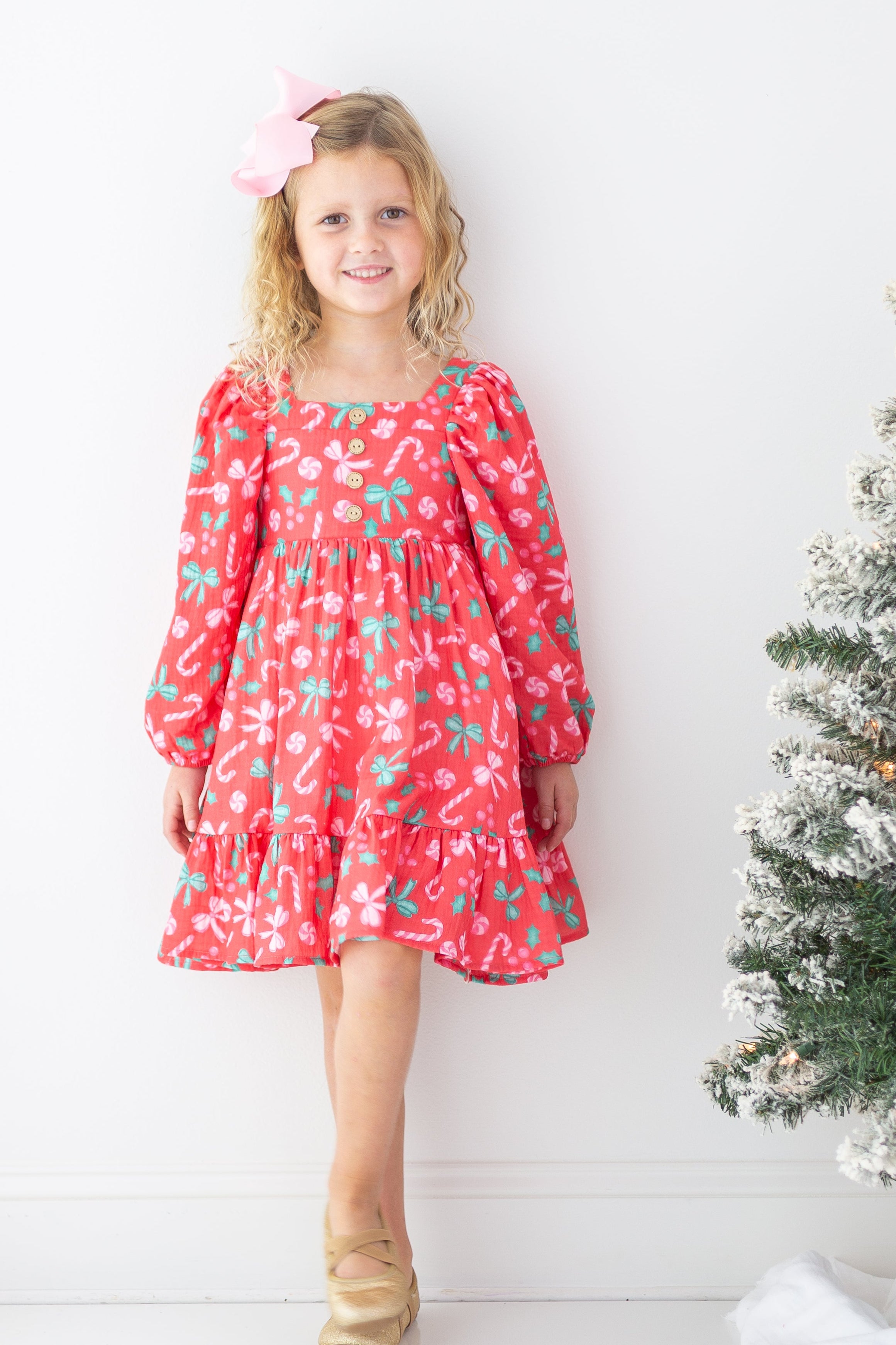 Puff Sleeve Gauze Dress - Peppermint Parade