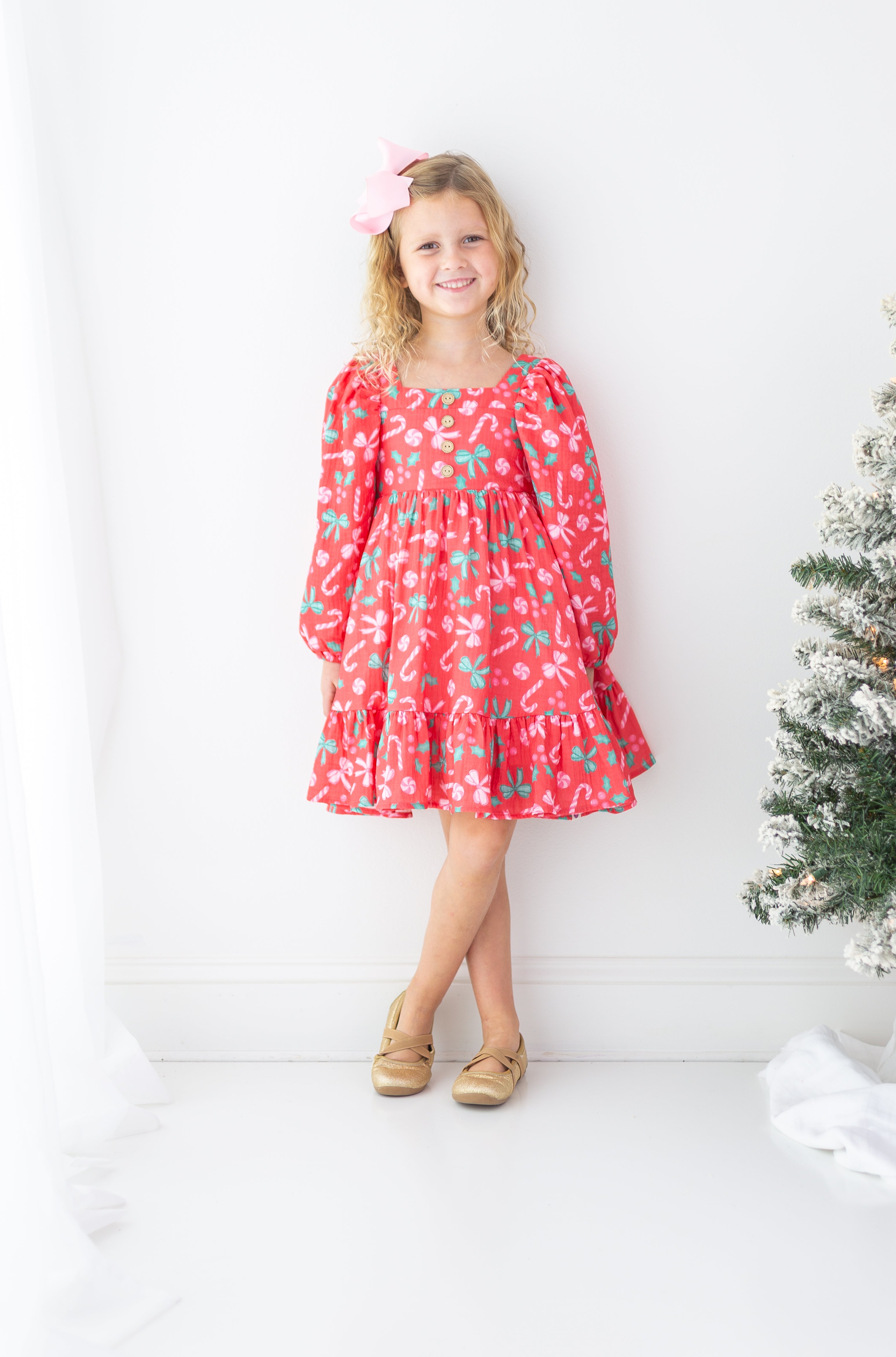 Puff Sleeve Gauze Dress - Peppermint Parade