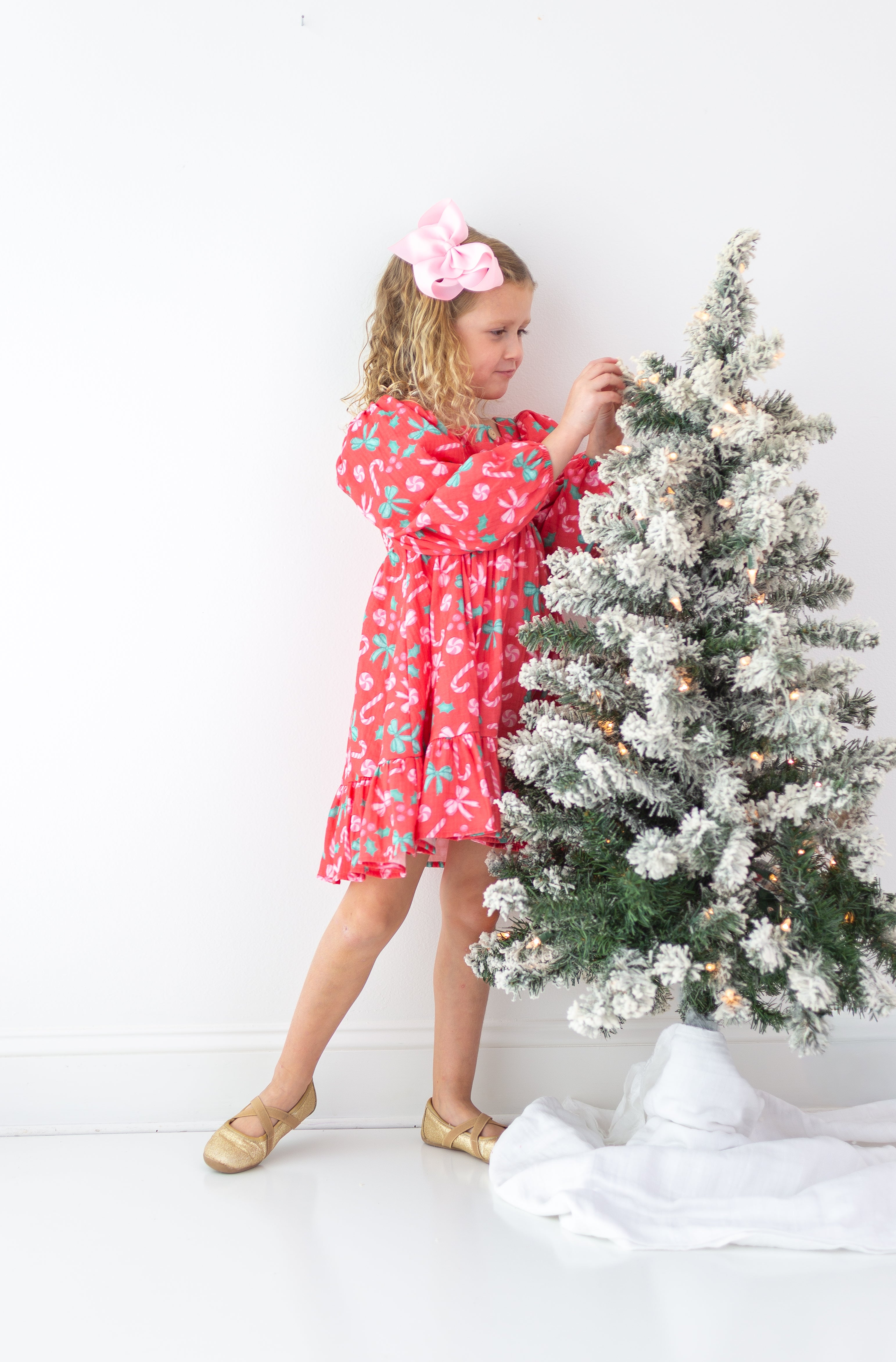 Puff Sleeve Gauze Dress - Peppermint Parade