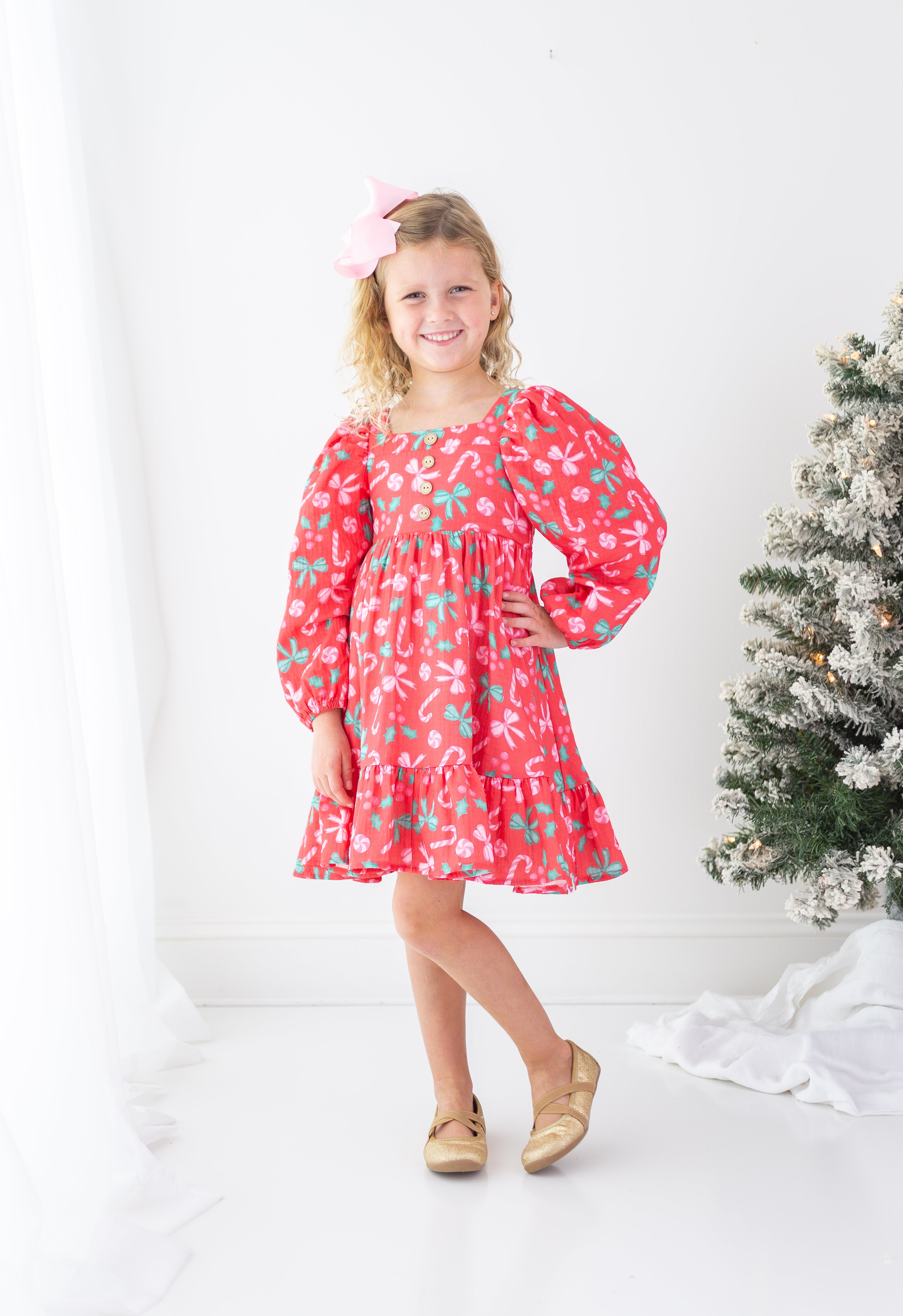 Puff Sleeve Gauze Dress - Peppermint Parade