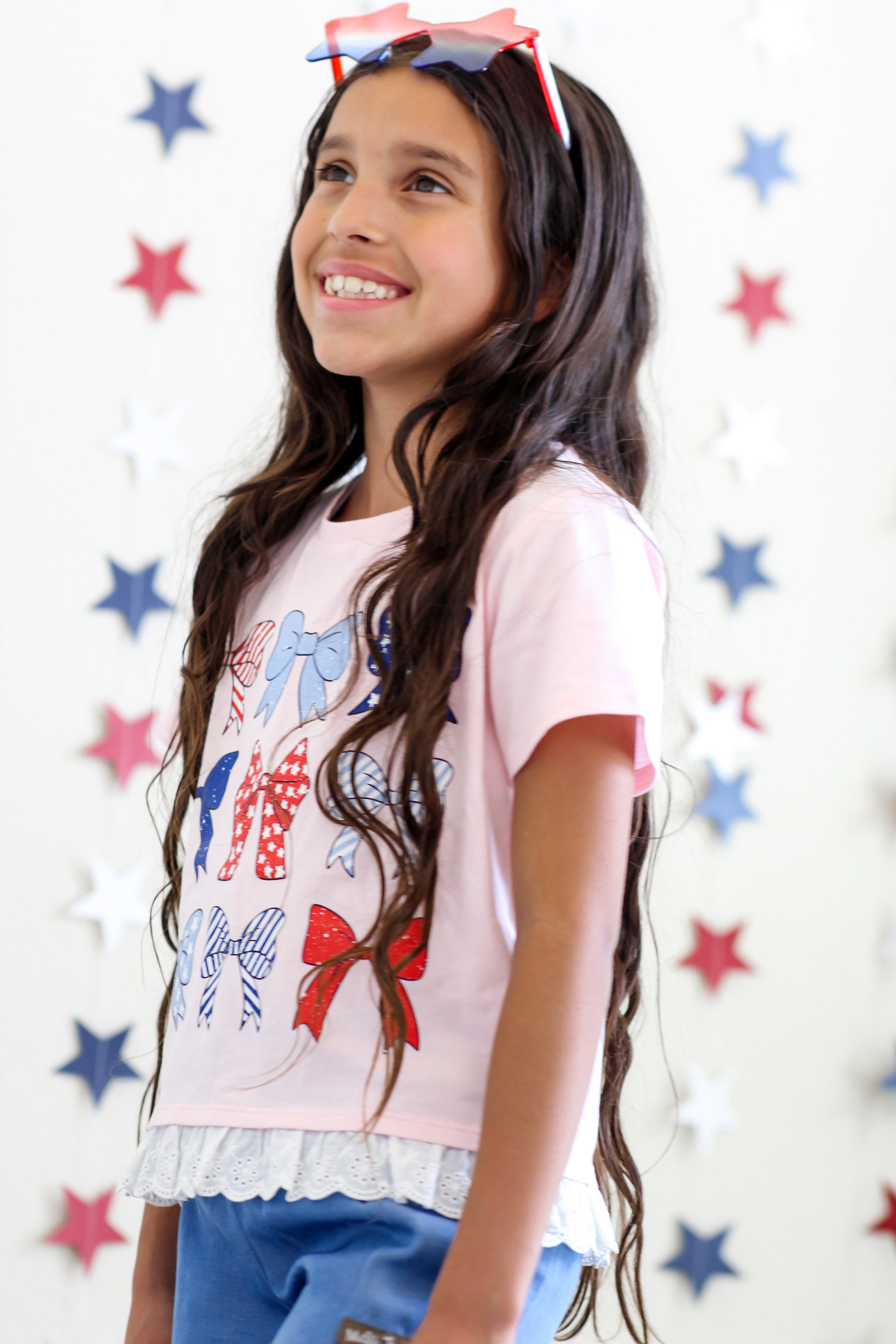 Graphic Ruffle Hem Tee - Bow-tiful Liberty