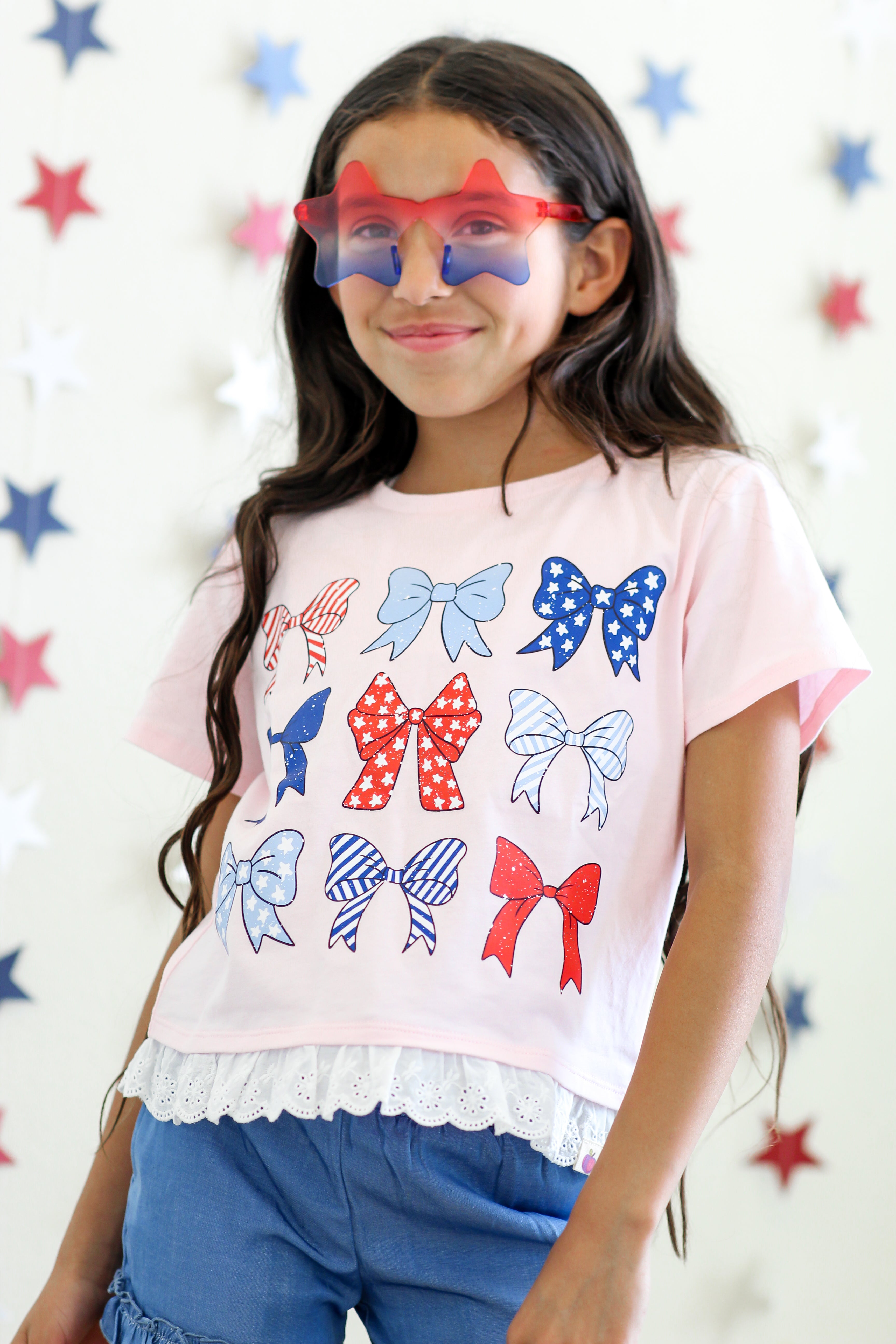 Graphic Ruffle Hem Tee - Bow-tiful Liberty