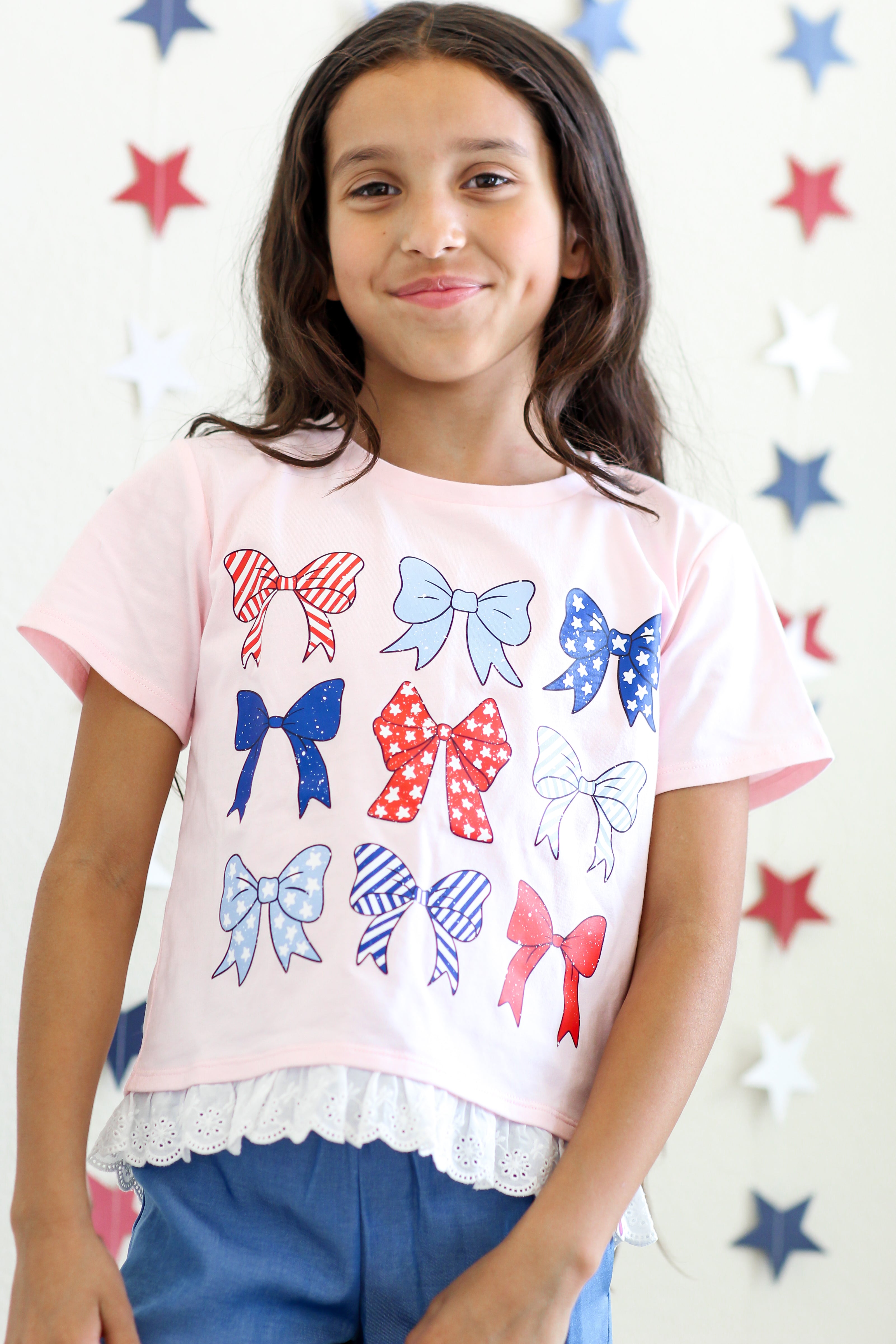 Graphic Ruffle Hem Tee - Bow-tiful Liberty