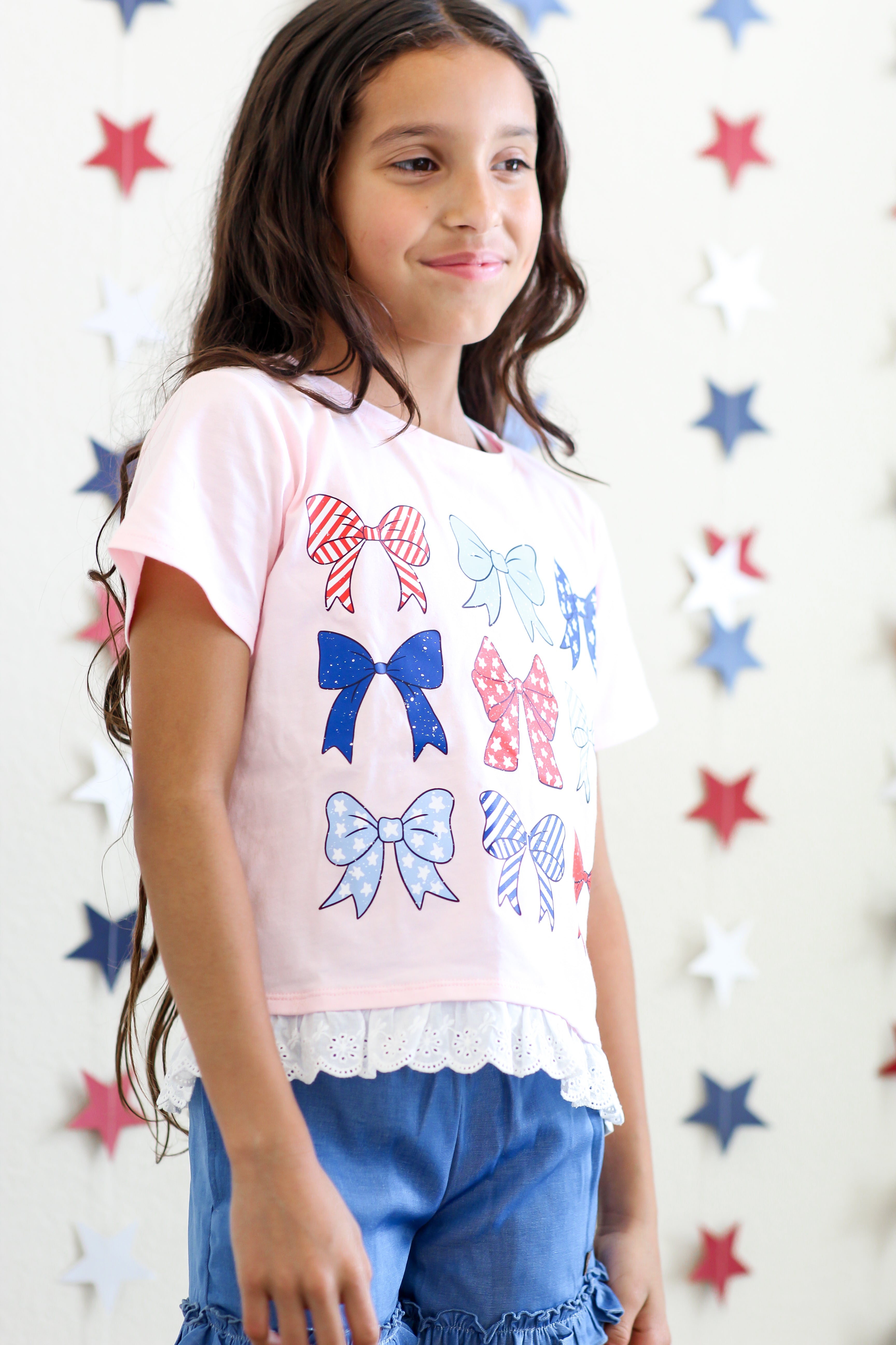 Graphic Ruffle Hem Tee - Bow-tiful Liberty