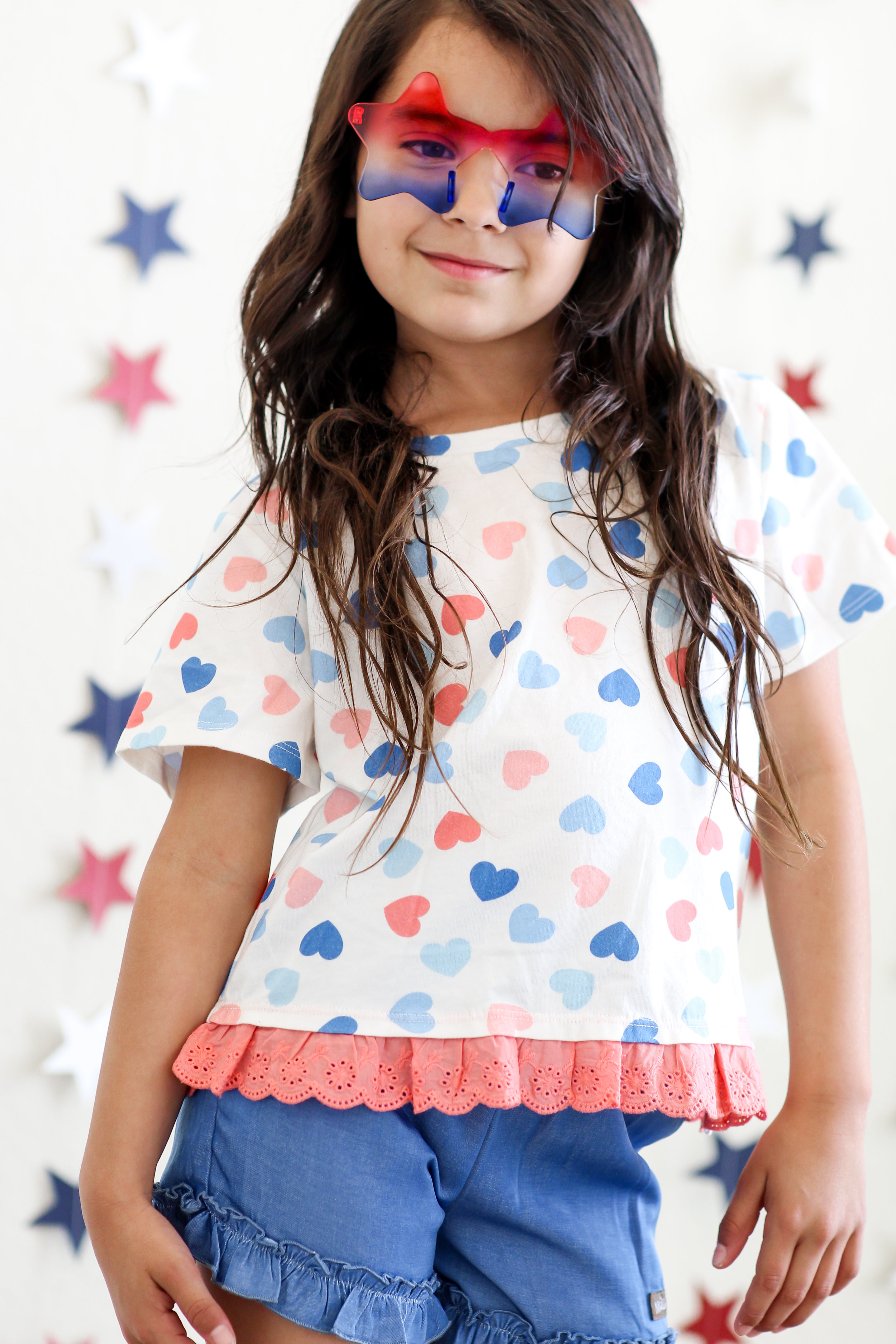 Graphic Ruffle Hem Tee - Love, Liberty, Hearts