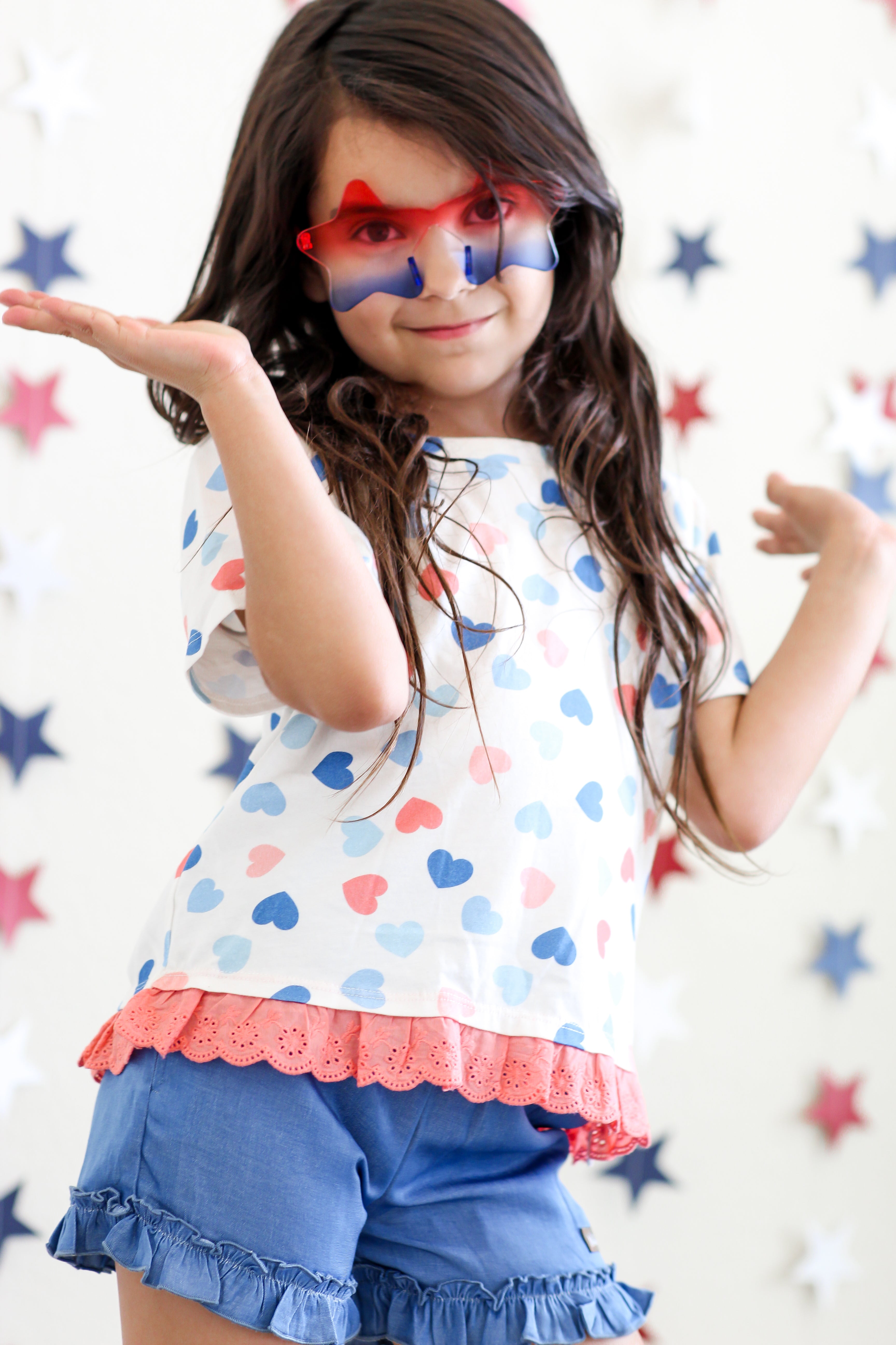 Graphic Ruffle Hem Tee - Love, Liberty, Hearts