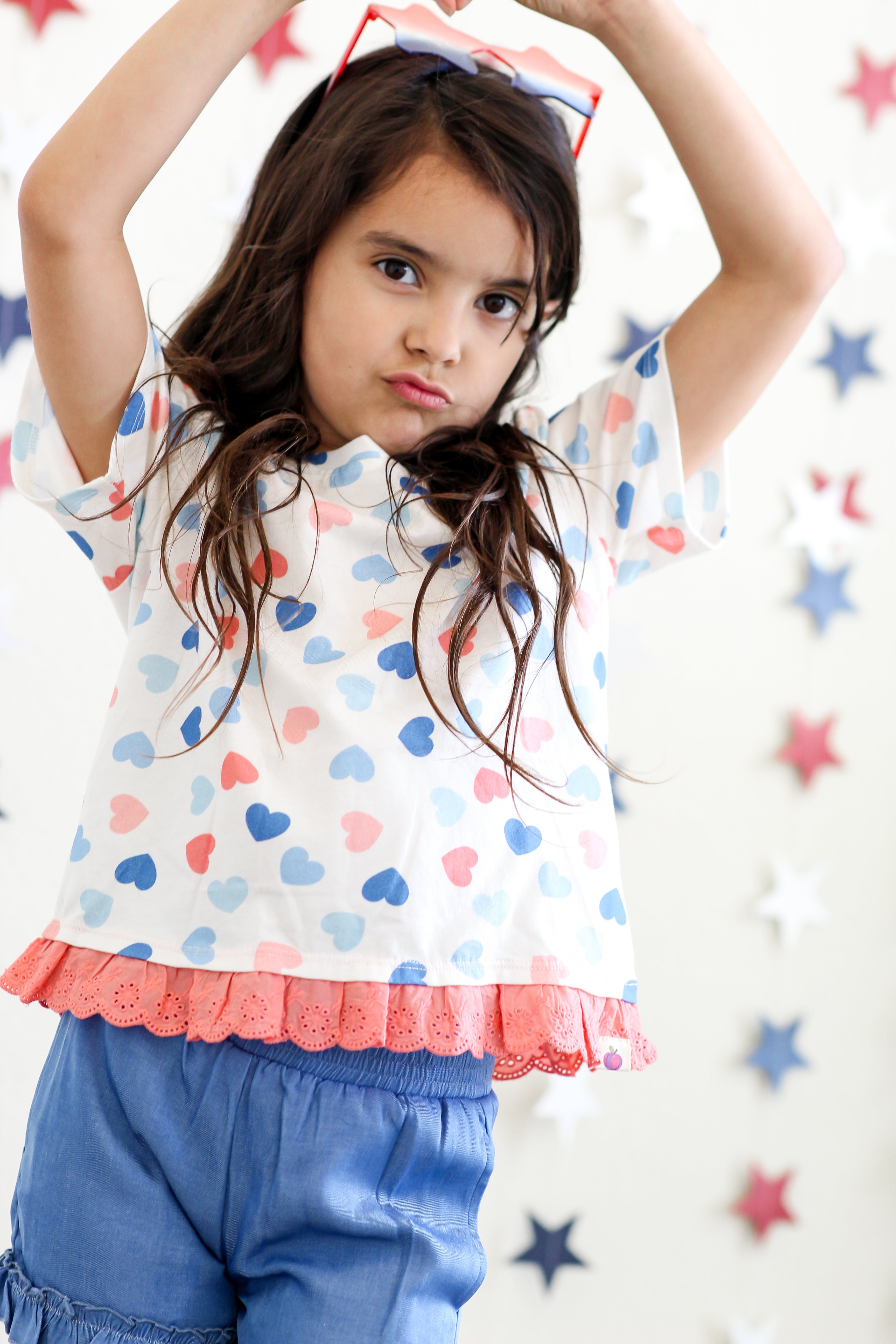 Graphic Ruffle Hem Tee - Love, Liberty, Hearts