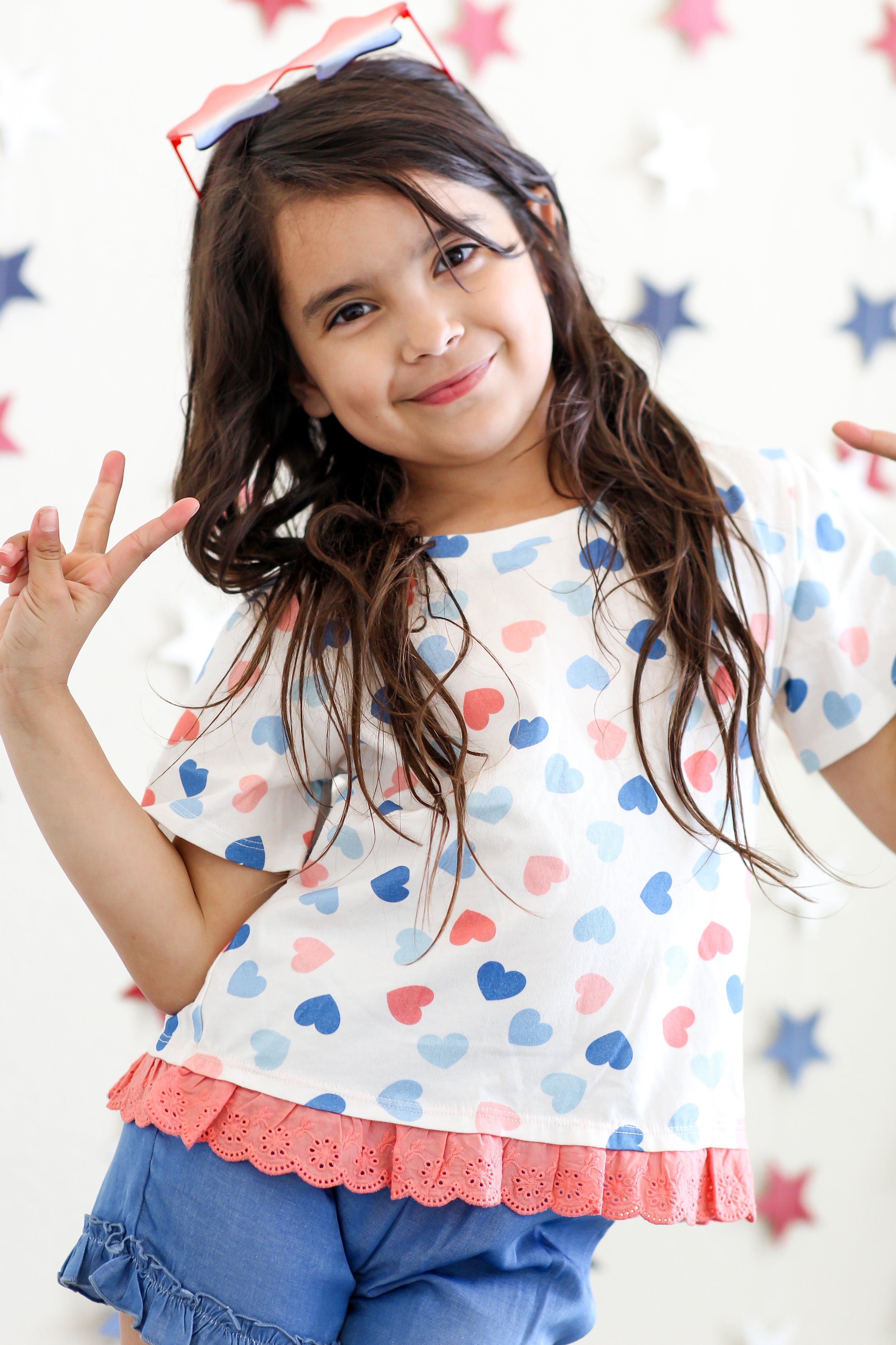 Graphic Ruffle Hem Tee - Love, Liberty, Hearts