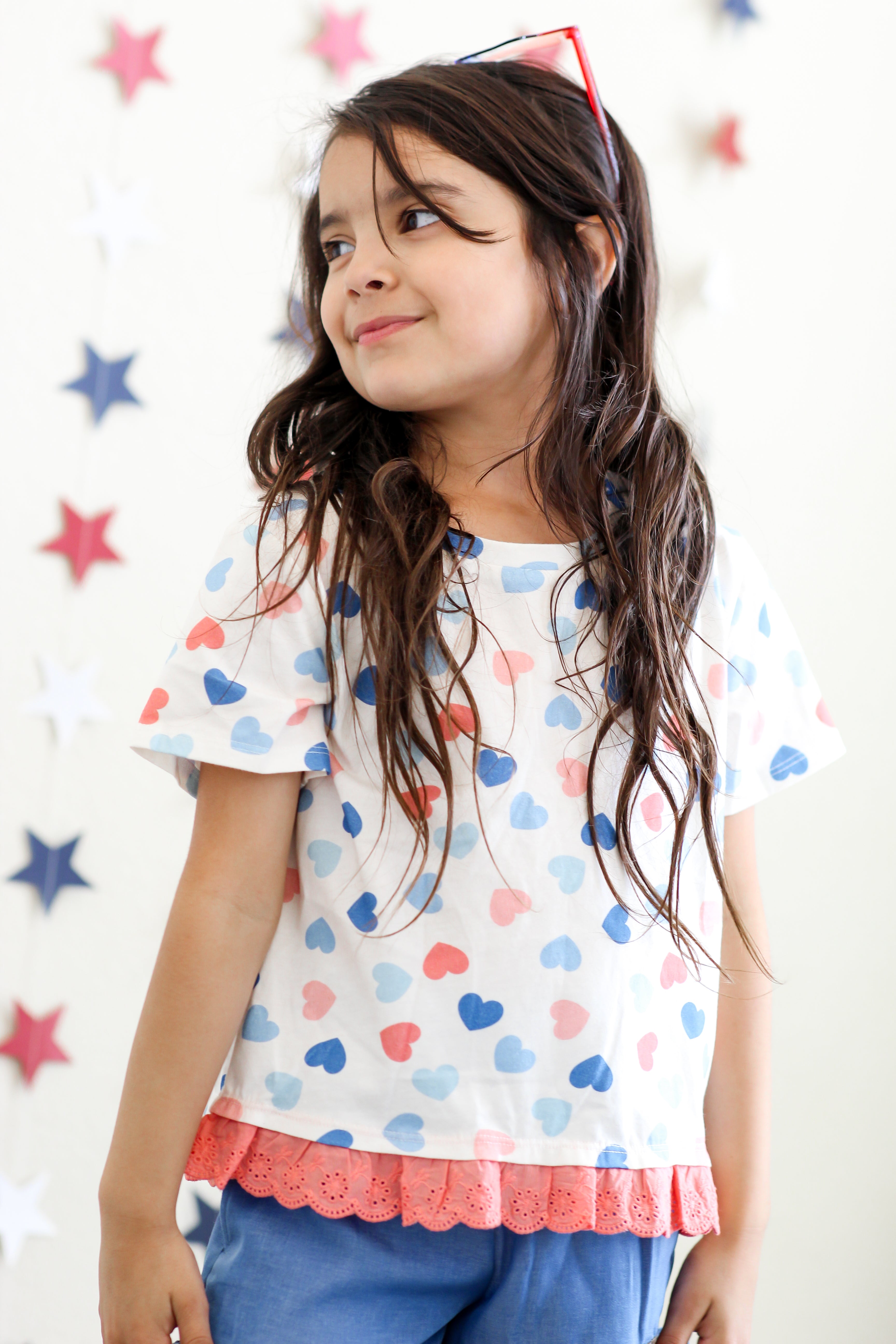 Graphic Ruffle Hem Tee - Love, Liberty, Hearts