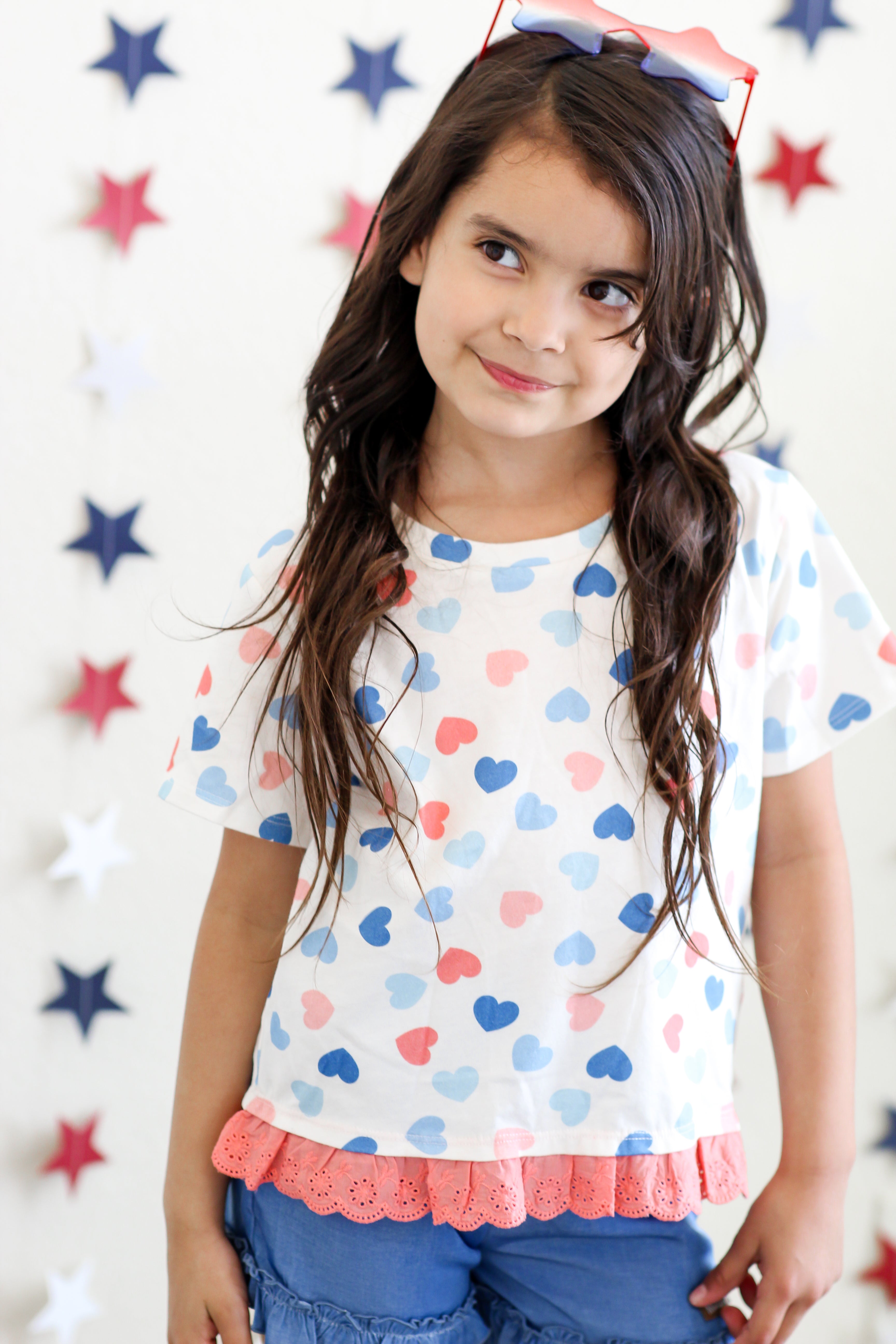 Graphic Ruffle Hem Tee - Love, Liberty, Hearts