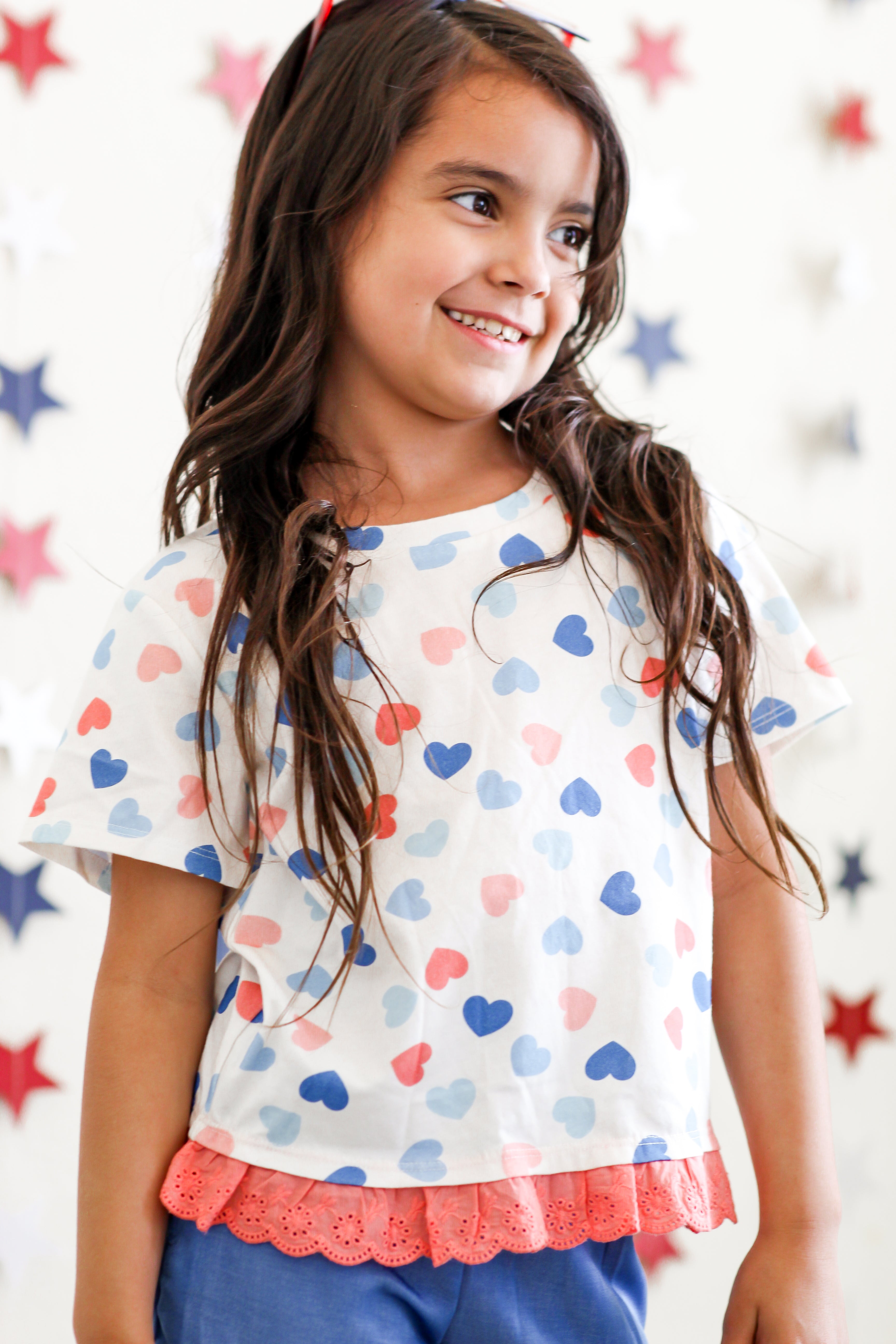 Graphic Ruffle Hem Tee - Love, Liberty, Hearts