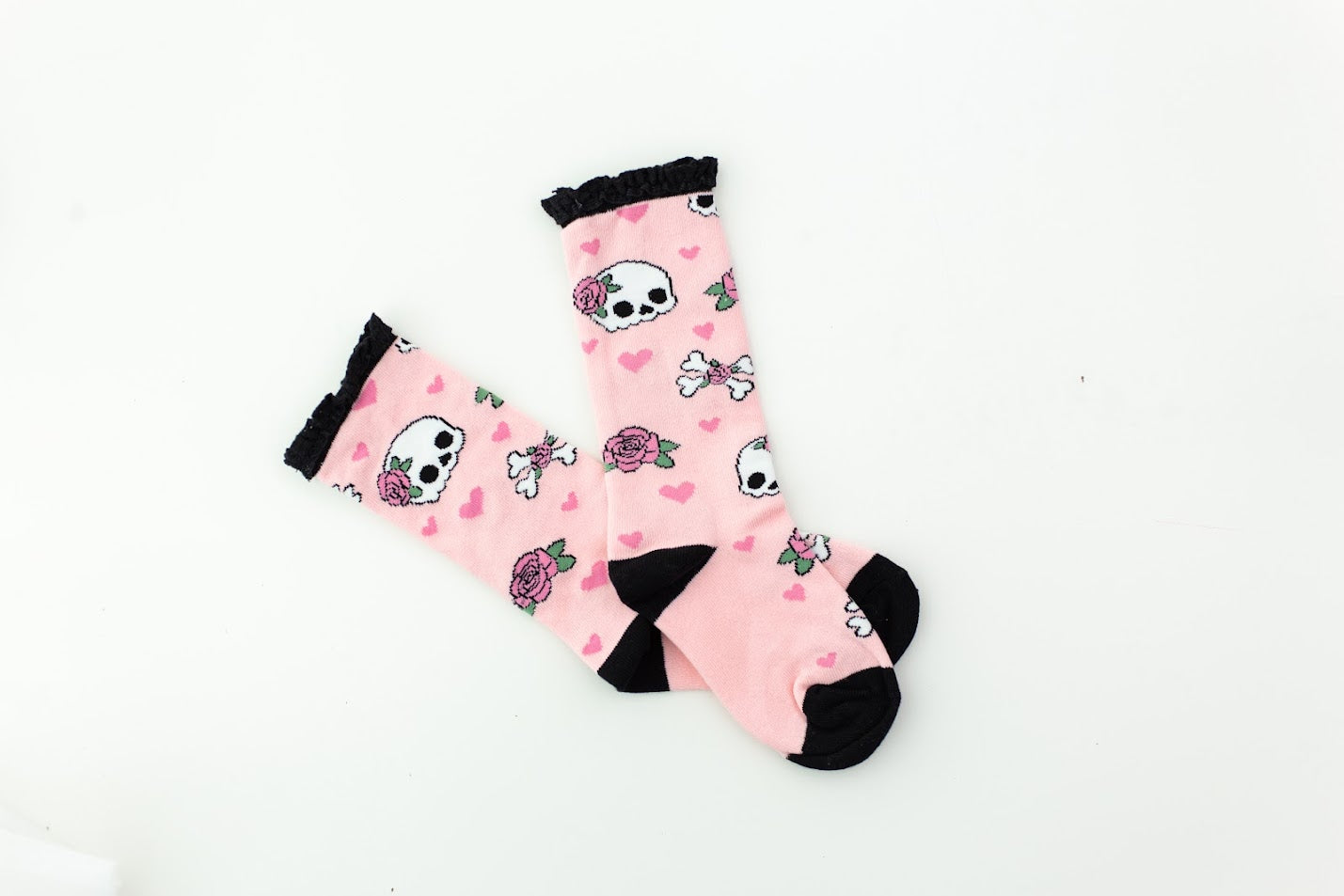 Lace Knee High Socks - Bubblegum Bones
