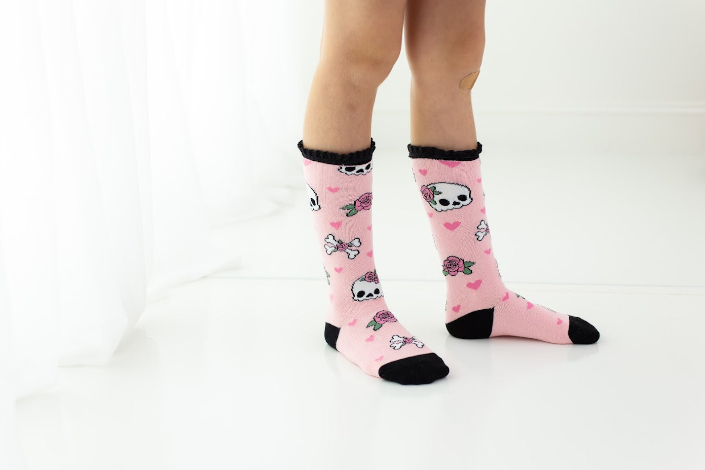 Lace Knee High Socks - Bubblegum Bones