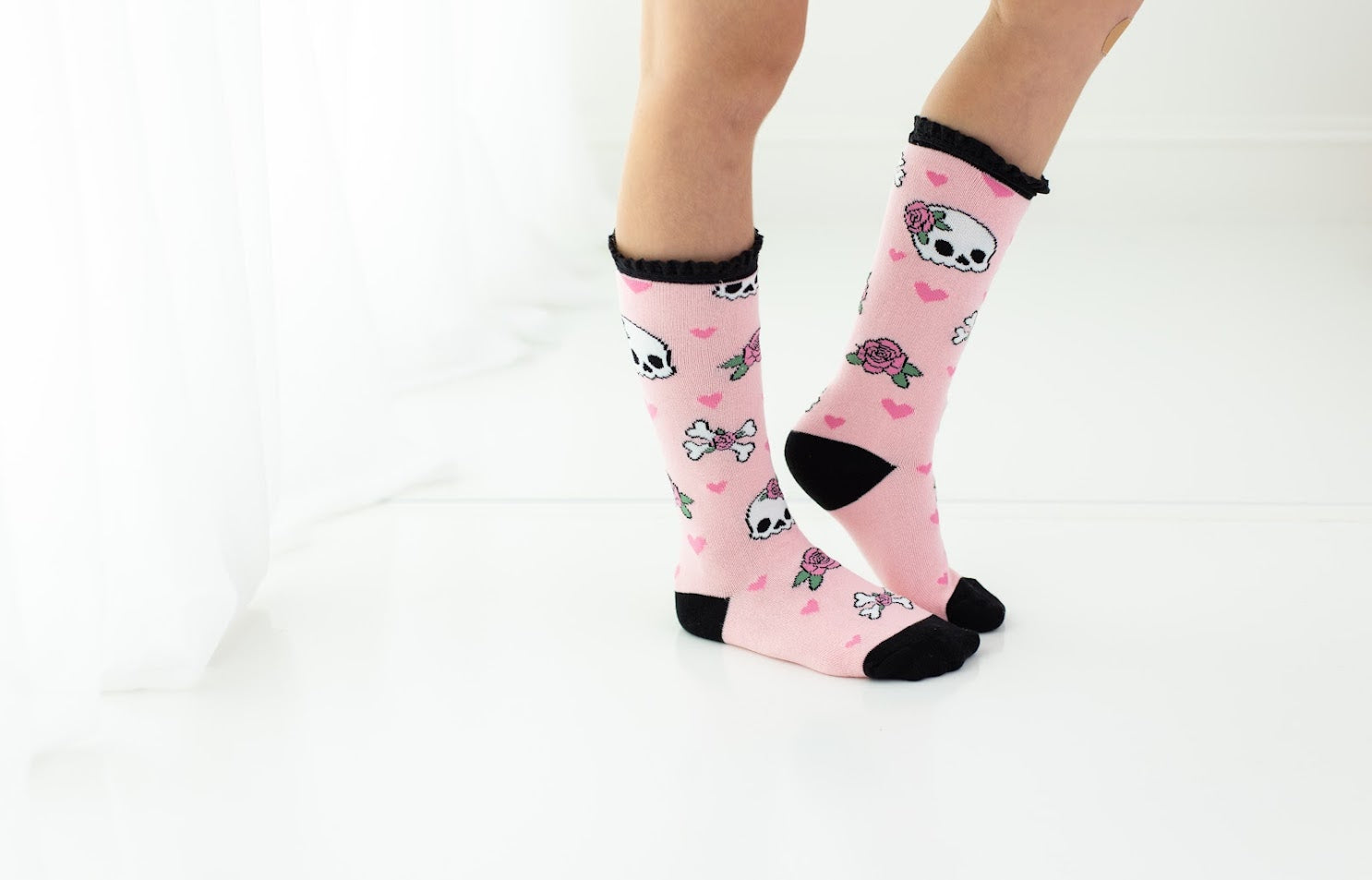 Lace Knee High Socks - Bubblegum Bones