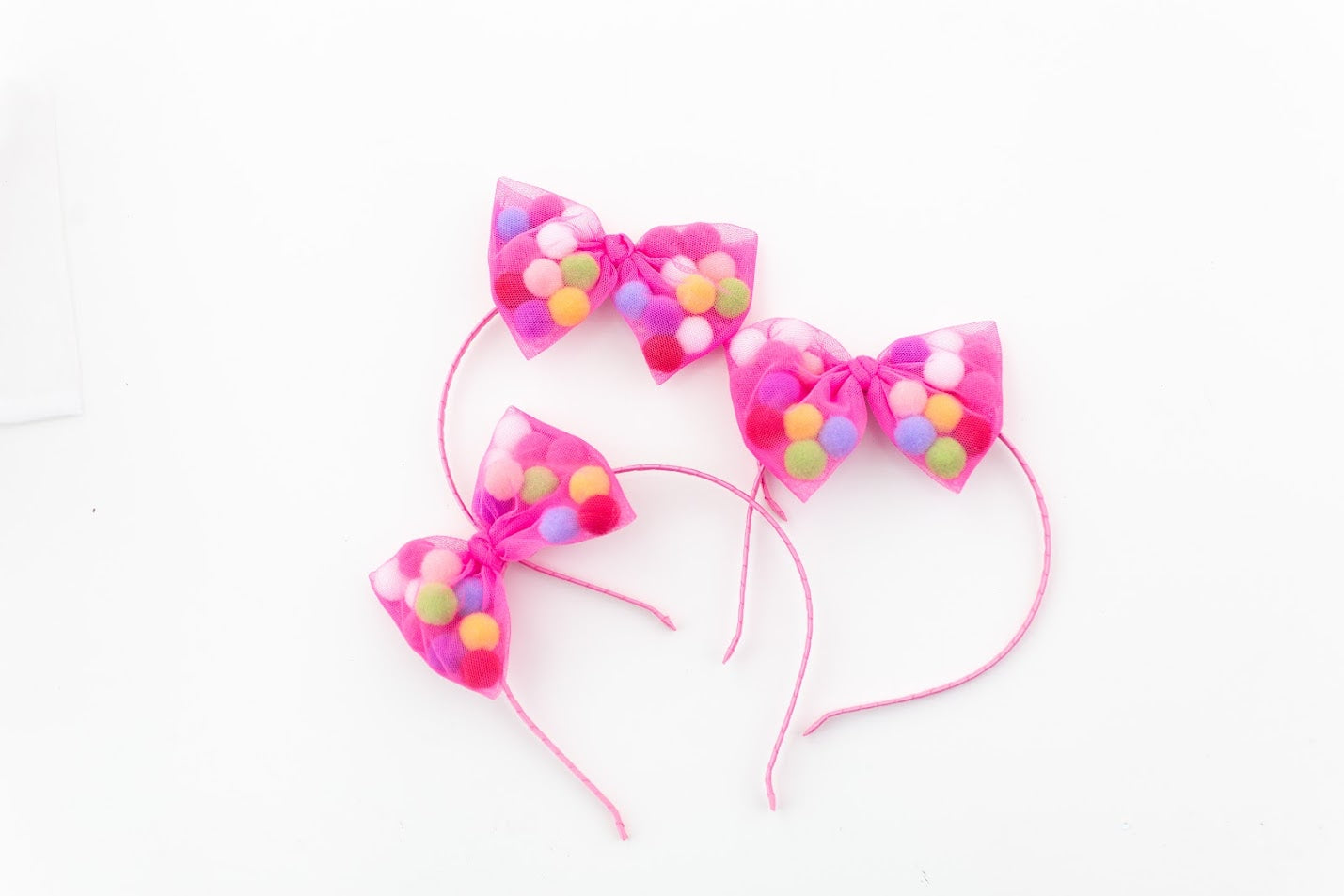 Pom Pom Bow Headband - Bubblegum