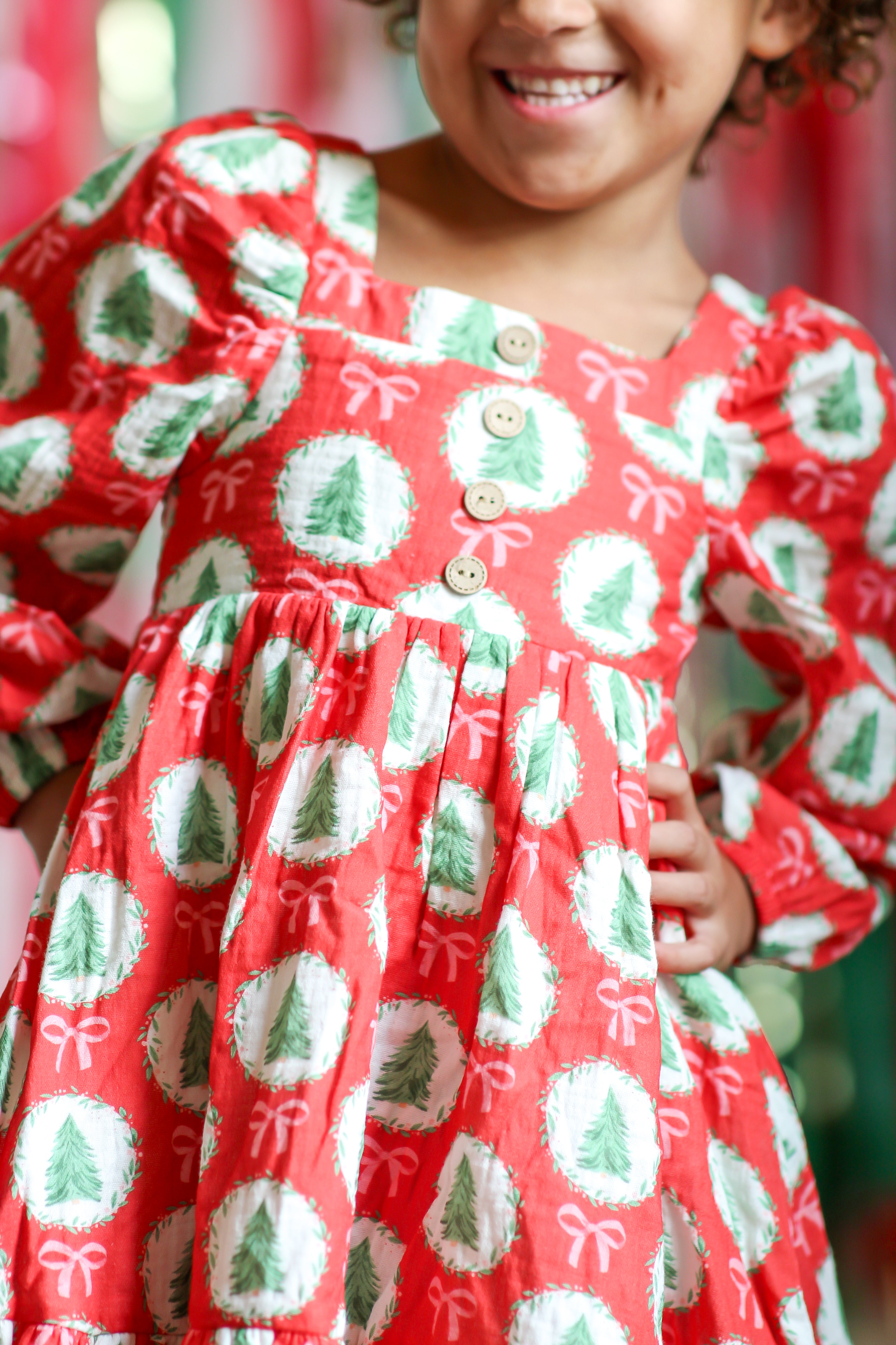 Puff Sleeve Gauze Dress - Evergreen Wishes (Pre-Order)