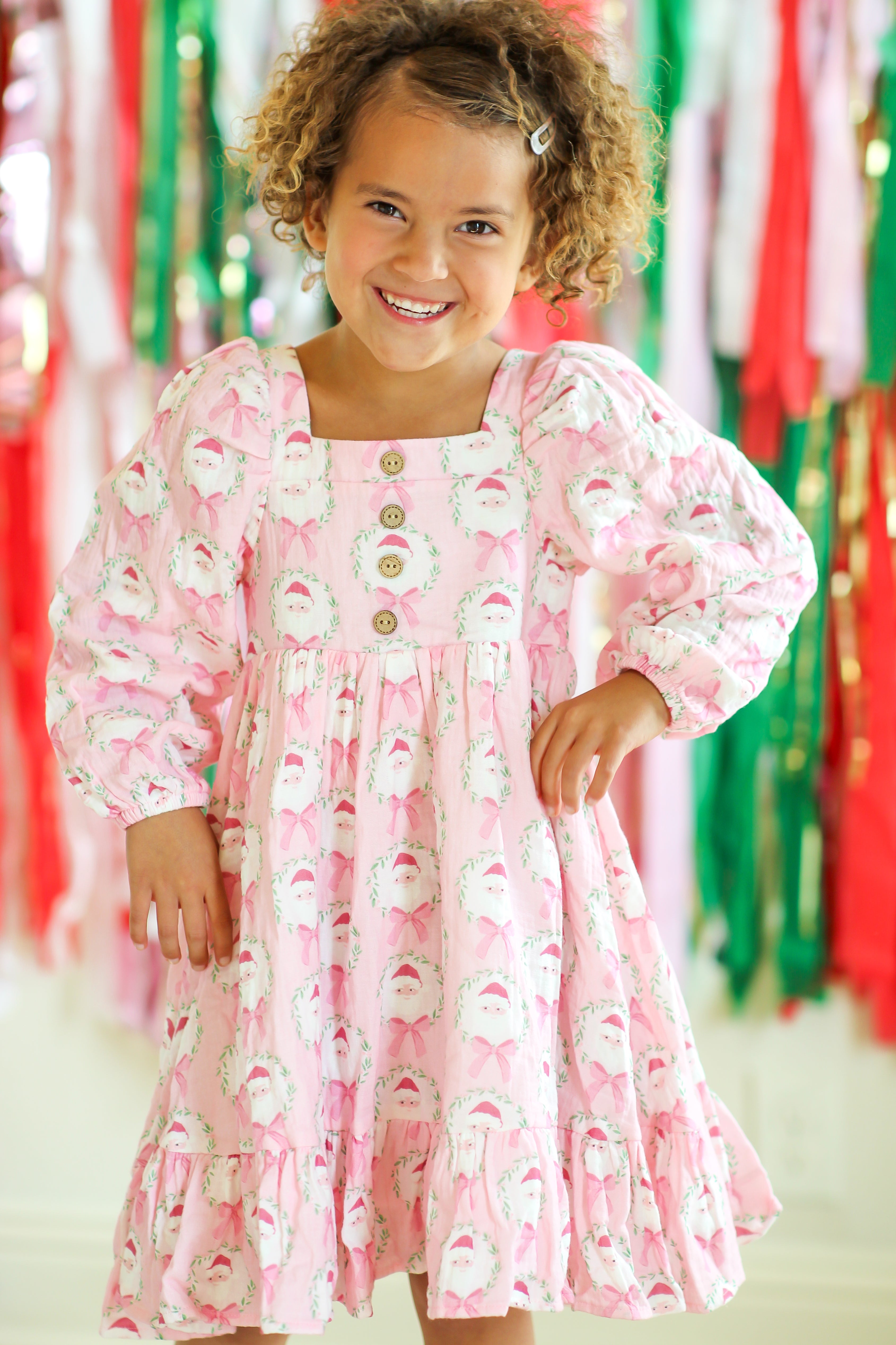 Puff Sleeve Gauze Dress - Sugarplum Santa (Pre-Order)
