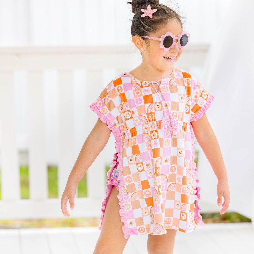 Ruffle Swim Cover - Retro Checker
