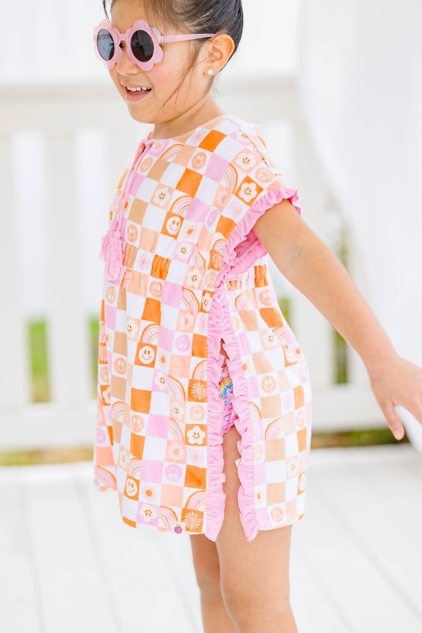 Ruffle Swim Cover - Retro Checker