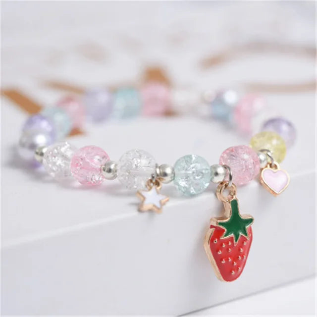 Crushed Glass Bead Stretch Bracelet - Strawberry