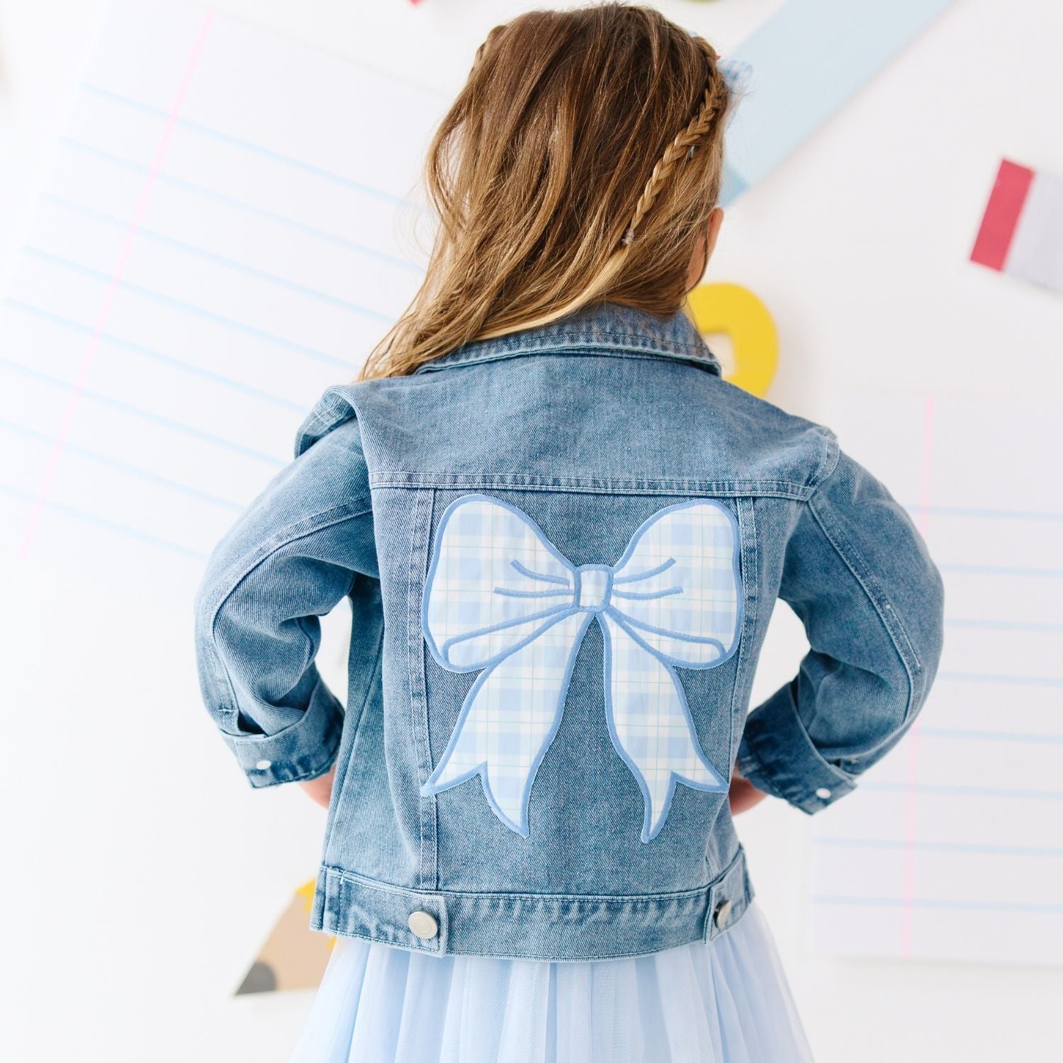 Sweet Wink Denim Jacket - Blue Plaid Bow Patch