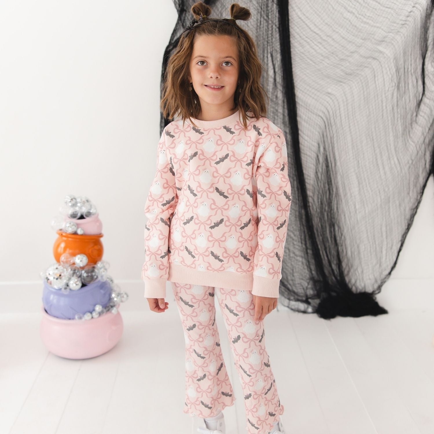 Sweet Wink Sweatshirt - Bat And Ghost Trellis