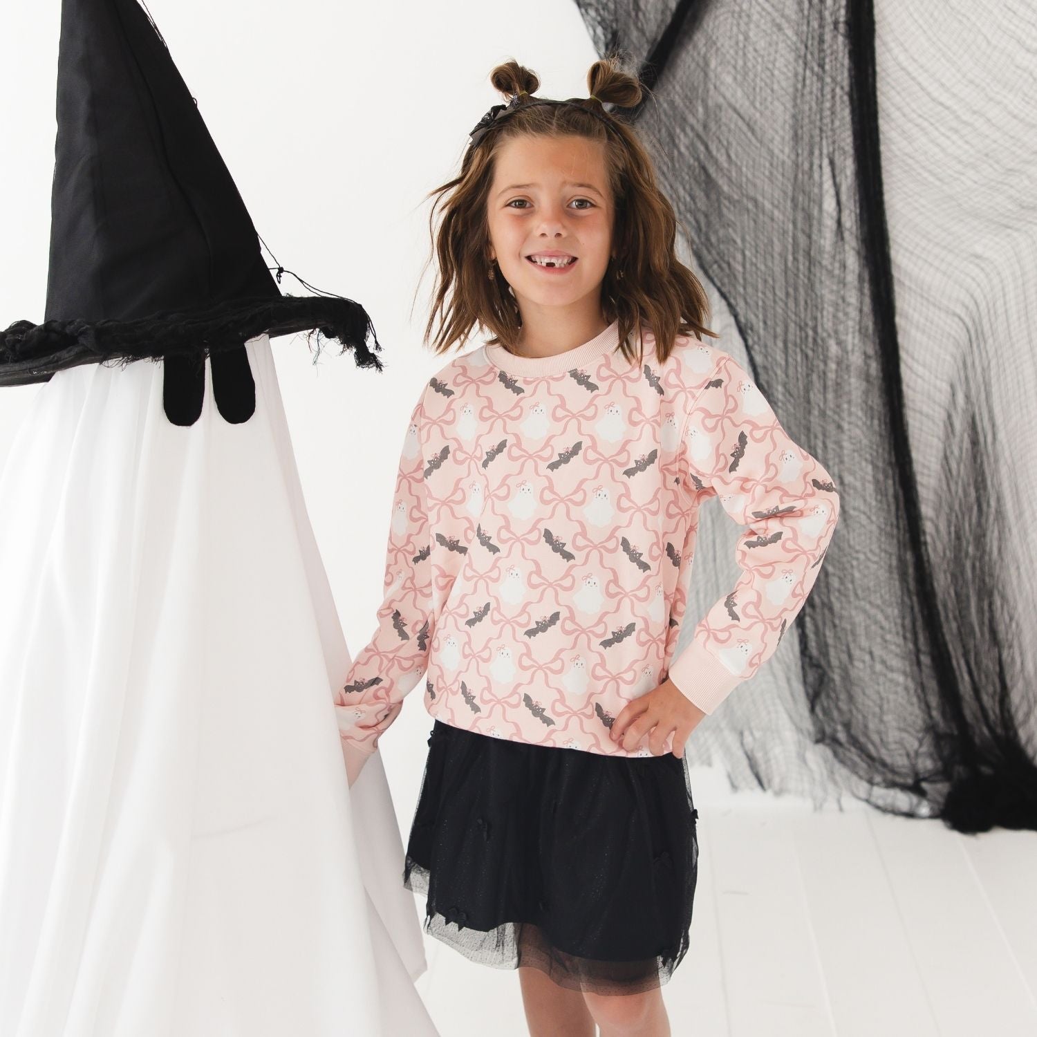 Sweet Wink Sweatshirt - Bat And Ghost Trellis