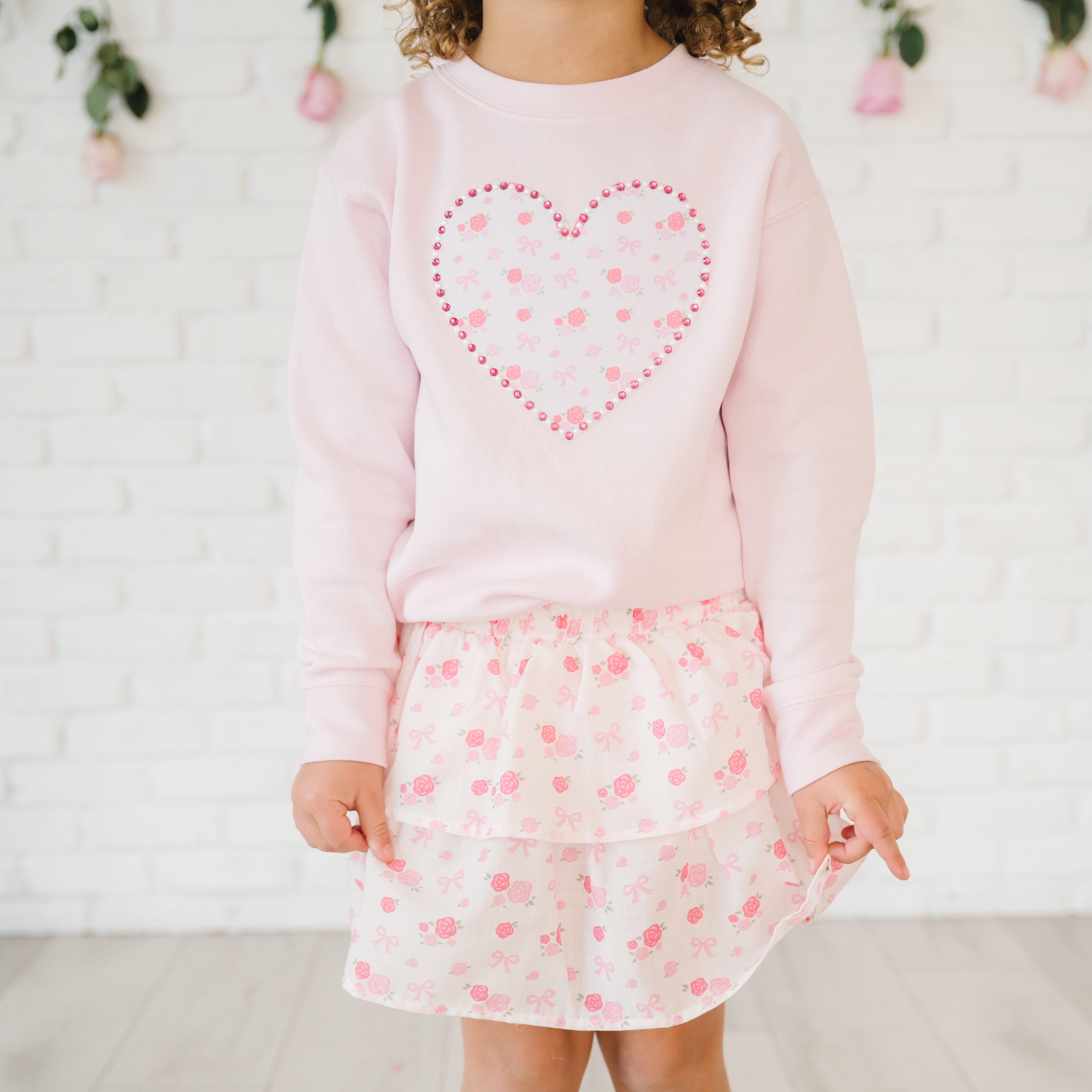 Sweet Wink Sweatshirt- Dainty Rose Pearl Heart